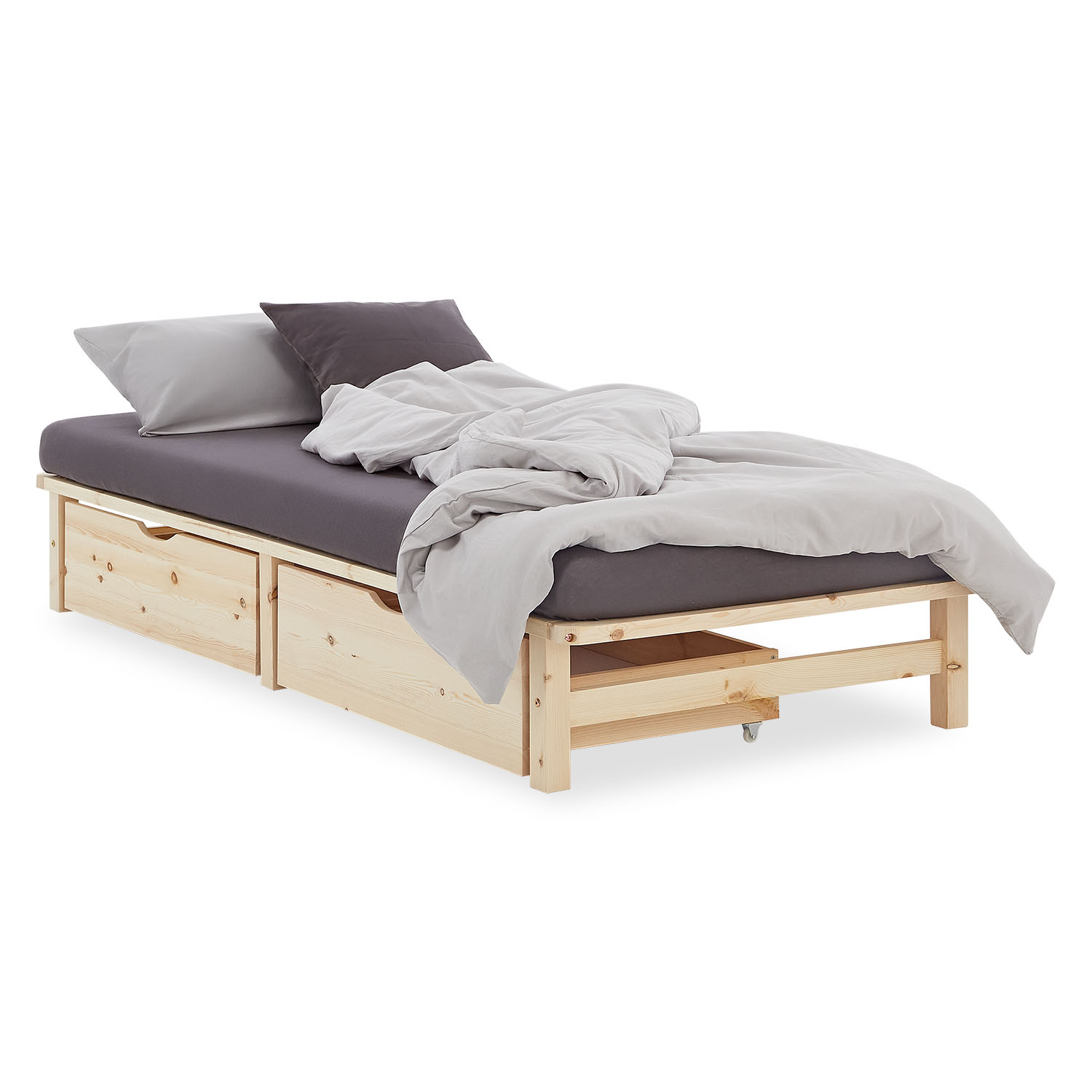 Single bed Double bed 90 100 140 x200 cm with Bed Drawer Set of 2 Wooden bed Bed frame Natural White Grey Pallet bed Mattress