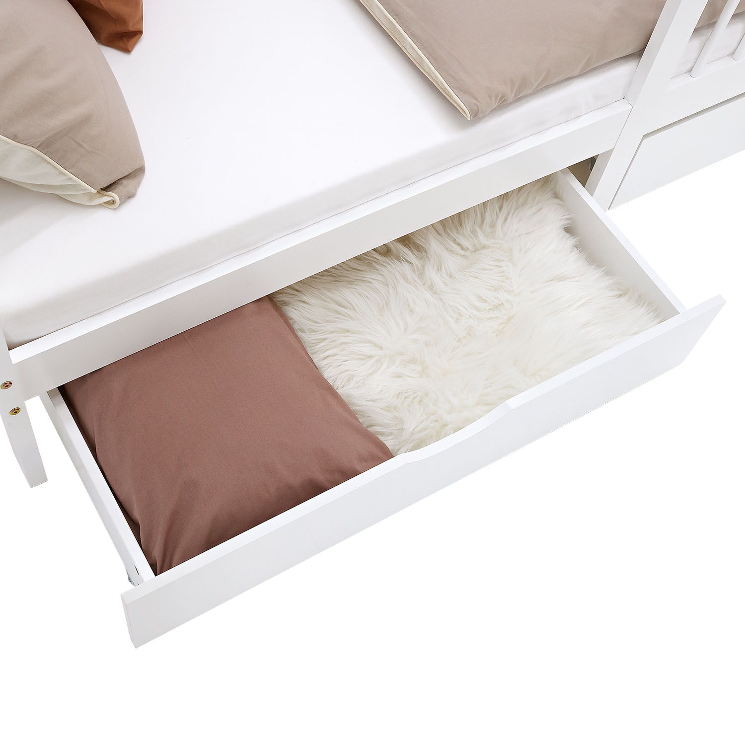 Children's Bed 90x200 cm White | Wooden bed with mattress | Single Bed | 2 drawers | Fall Protection