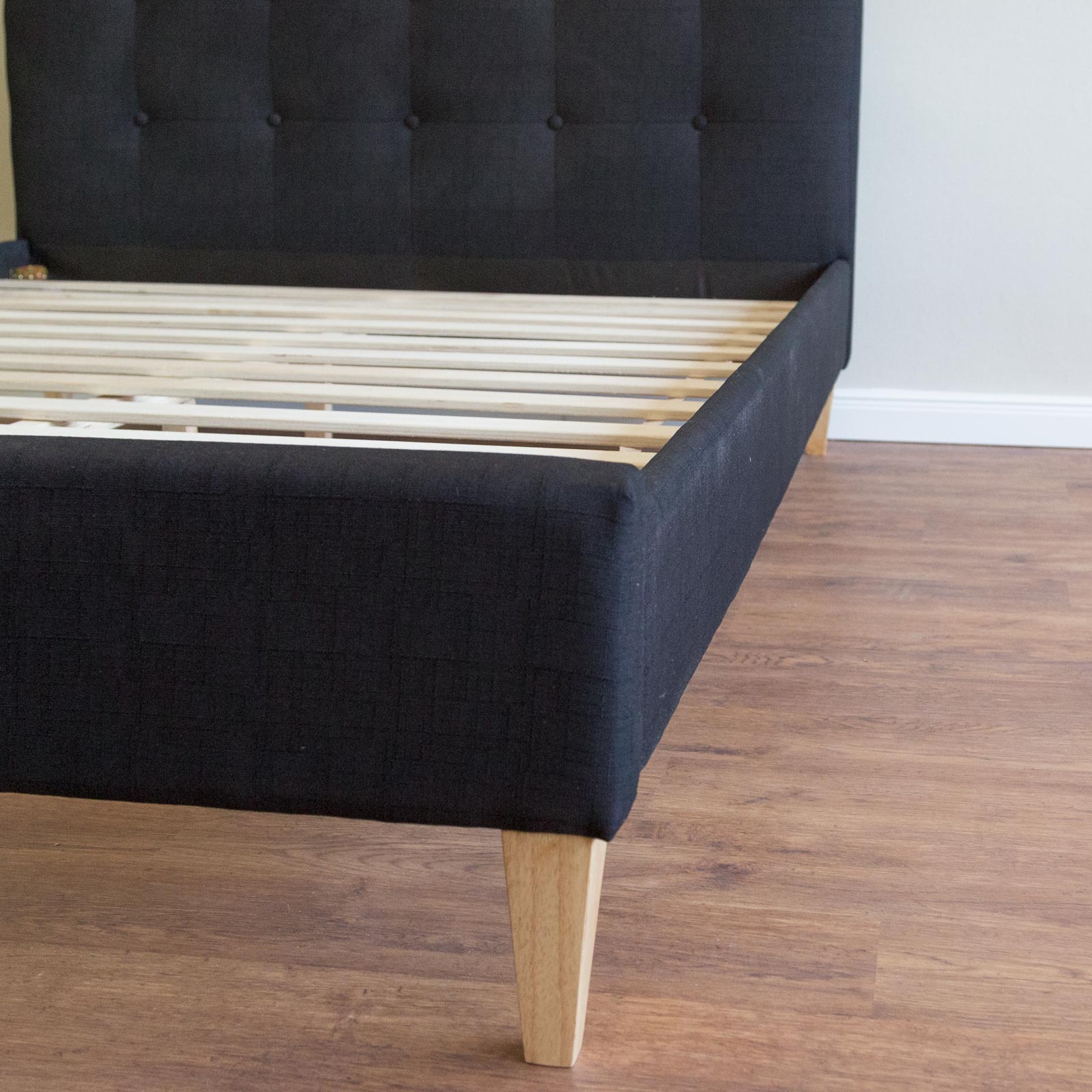 Upholstered bed 140x200 cm black | with slatted frame | double fabric bed frame