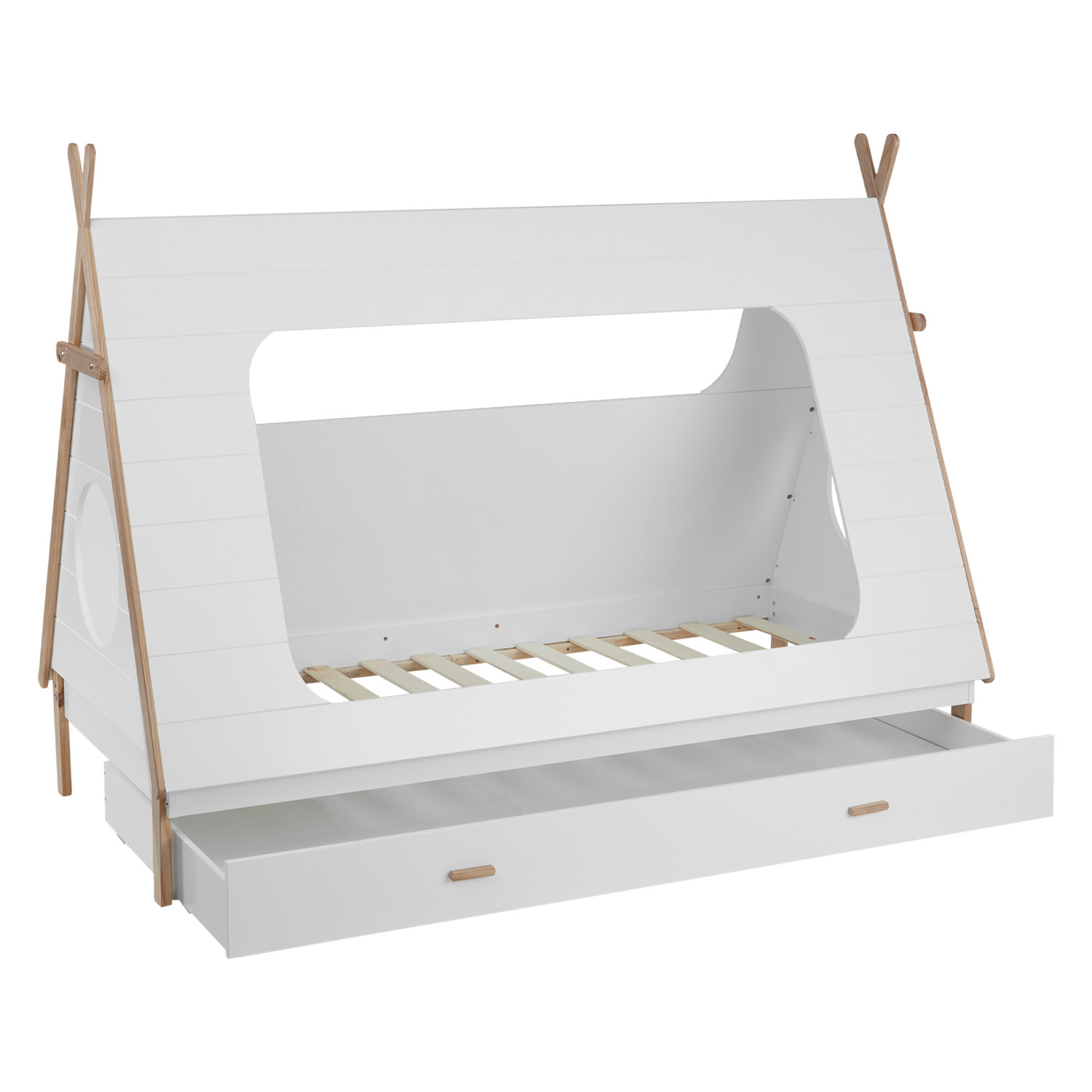 TIPI House Bed Play Bed Wooden Bed 90x200 cm Pine White Children Bed Drawer