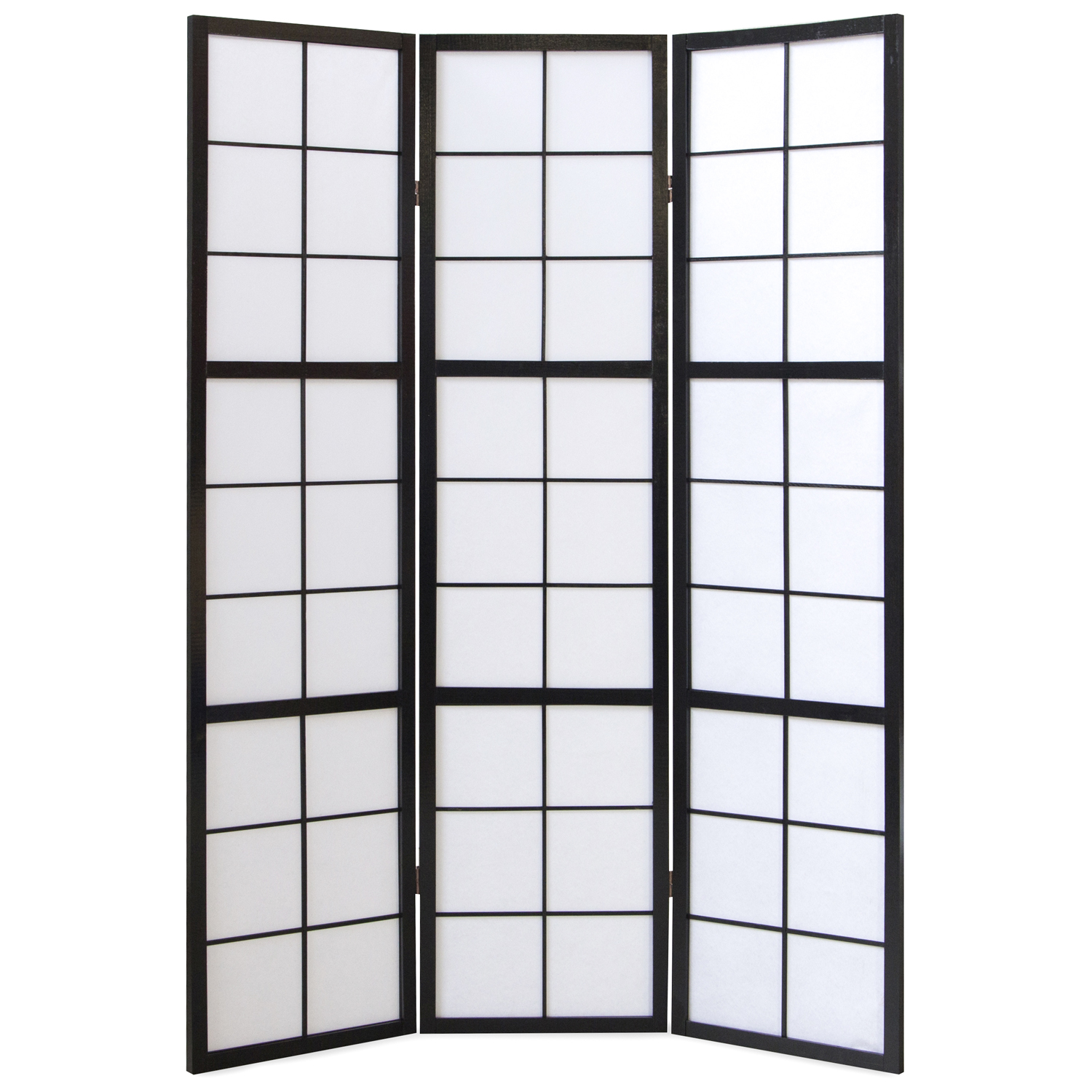 3-Panel Black Shoji Screen – Wooden and Rice Paper Room Divider, Foldable Privacy Screen