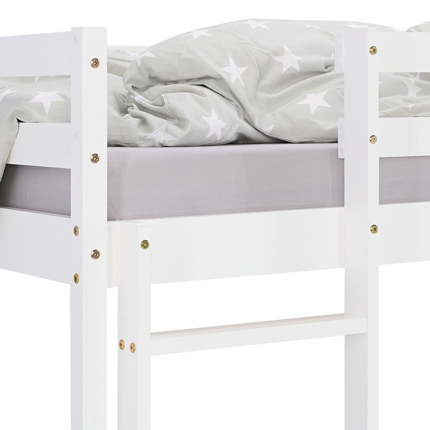 Bunk bed with 2 matresses Children bed 90x200 cm wooden Kids bed High sleeper White Slats