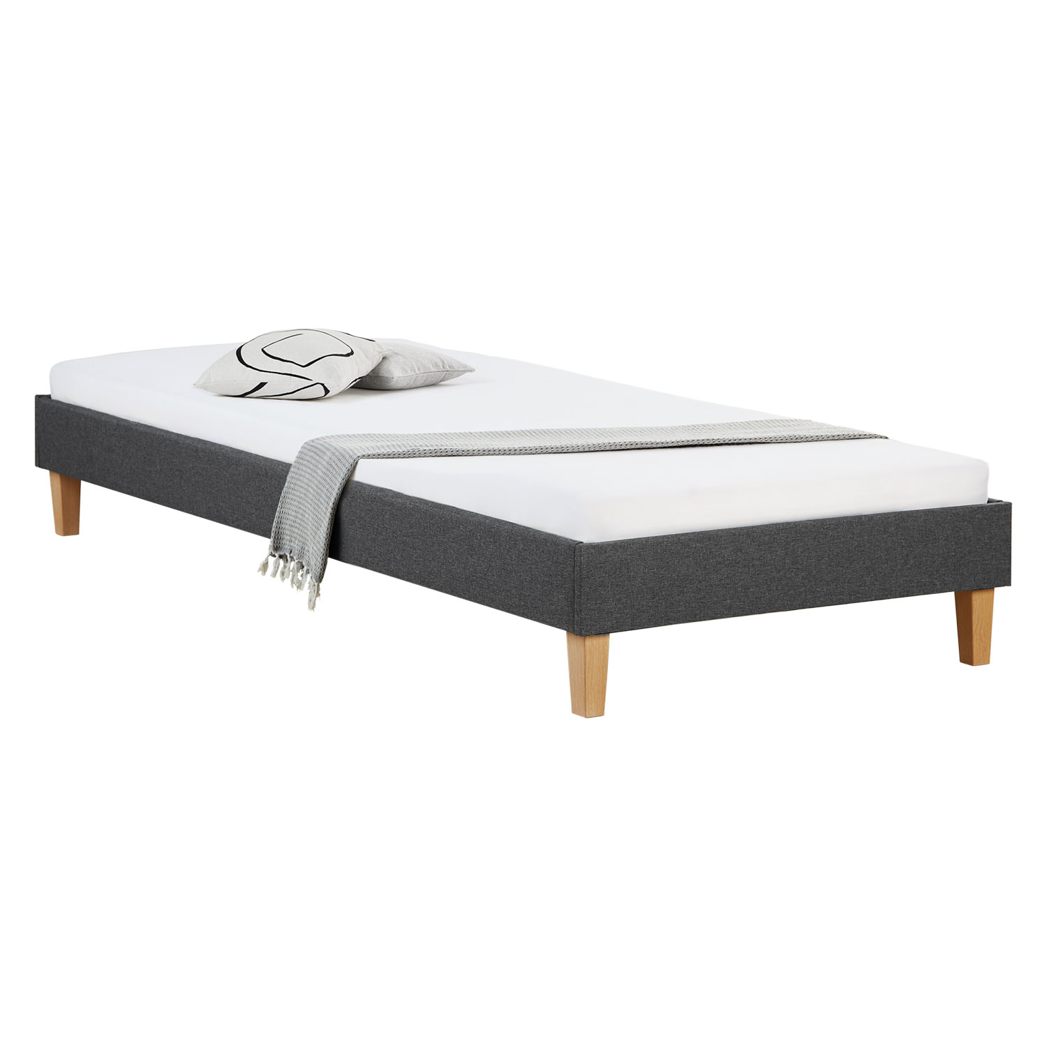 Upholstered bed 90x200 cm grey | futon bed | with slatted frame | with mattress | single fabric bed frame