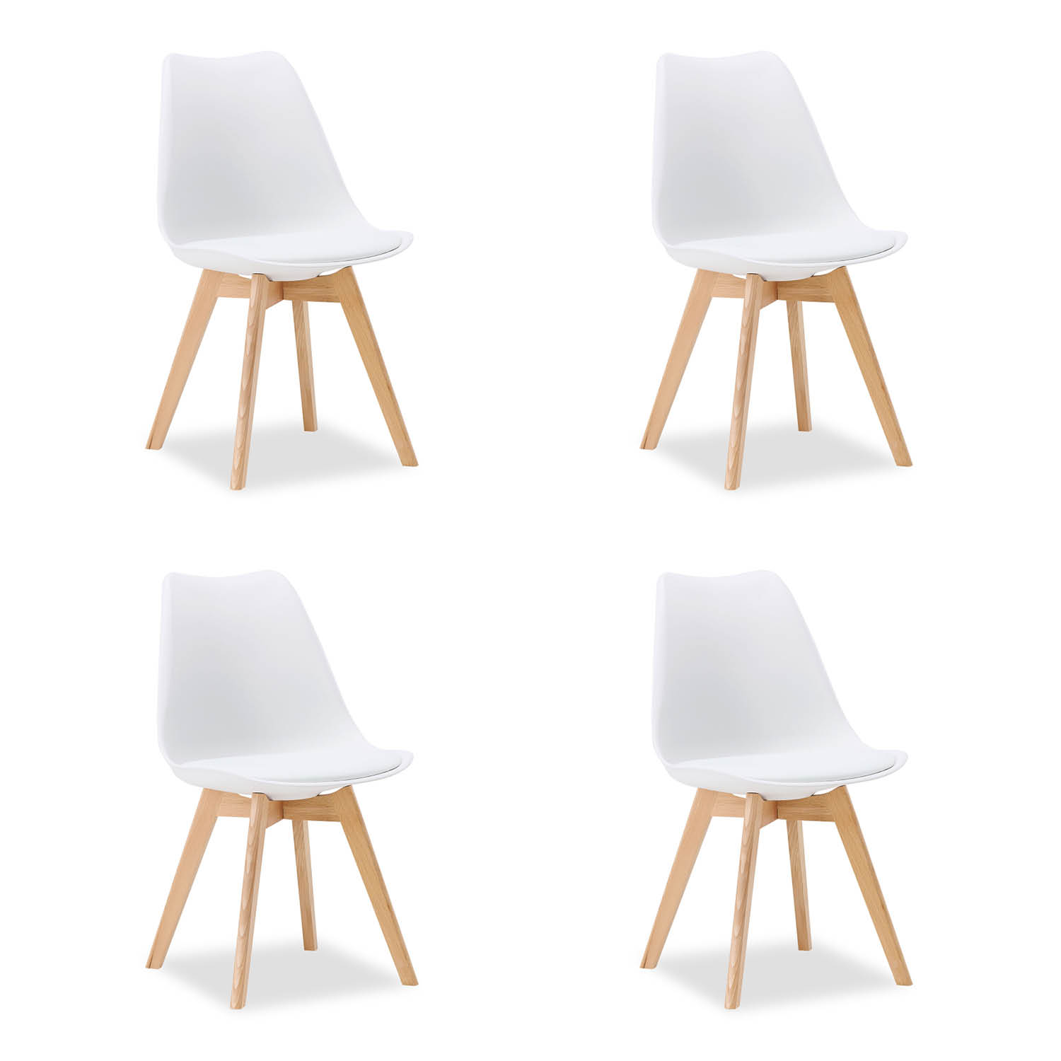 4 White Dining Chairs – Modern Plastic Design Chair with Wooden Legs | Set of 4 Contemporary Kitchen & Dining Chairs