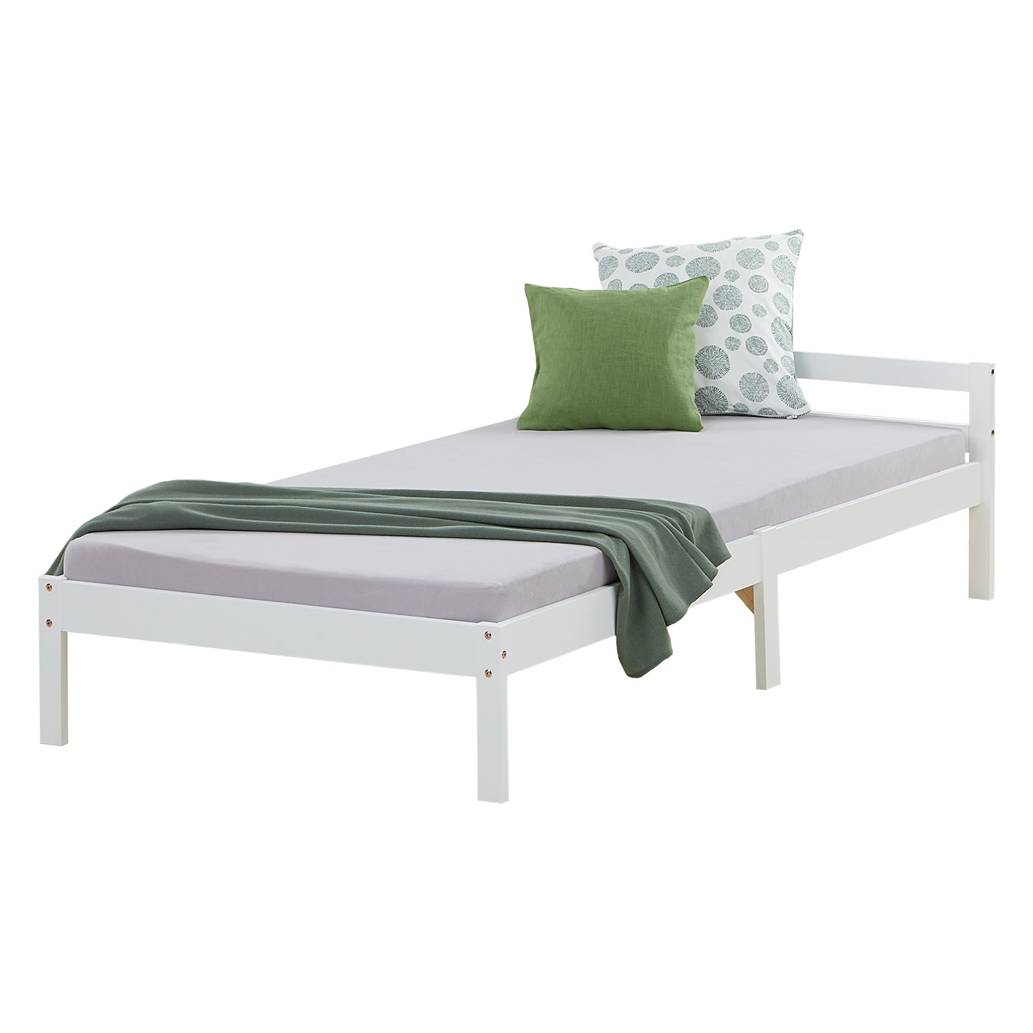 Wood Bed 90x200 cm White | Single Bed | with Slatted Frame | Kids Youth Guest Bedroom
