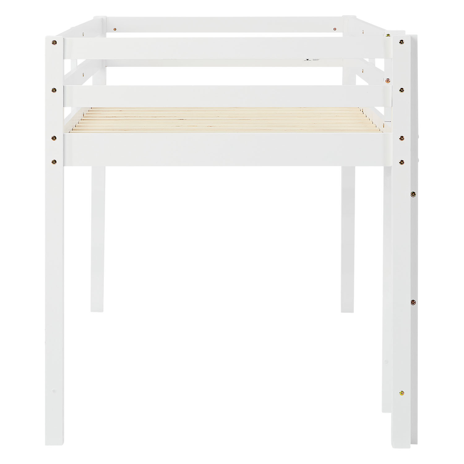 Loft bed with mattress and slatted frame, 90x200 cm, children's bed, white, solid wood