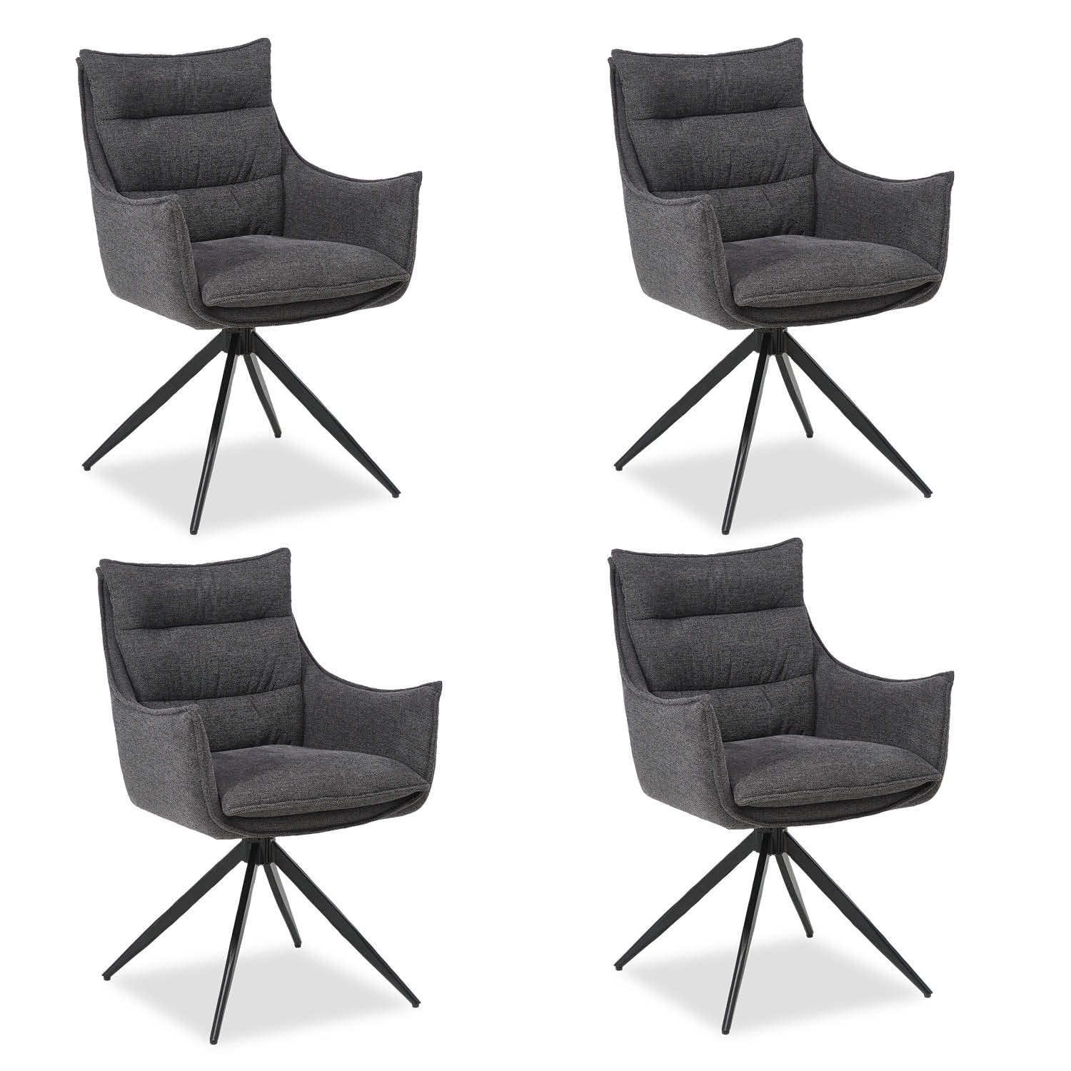 Upholstered Chair Fabric Anthracite | Set of 4 | swivel | with Armrests | Kitchen Dining Room Office