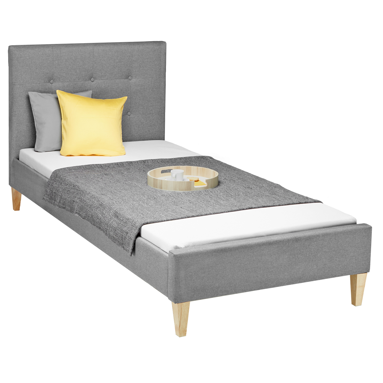 Upholstered Bed Frame Single Bed 90x200 Grey Platform Bed Fabric Headboard