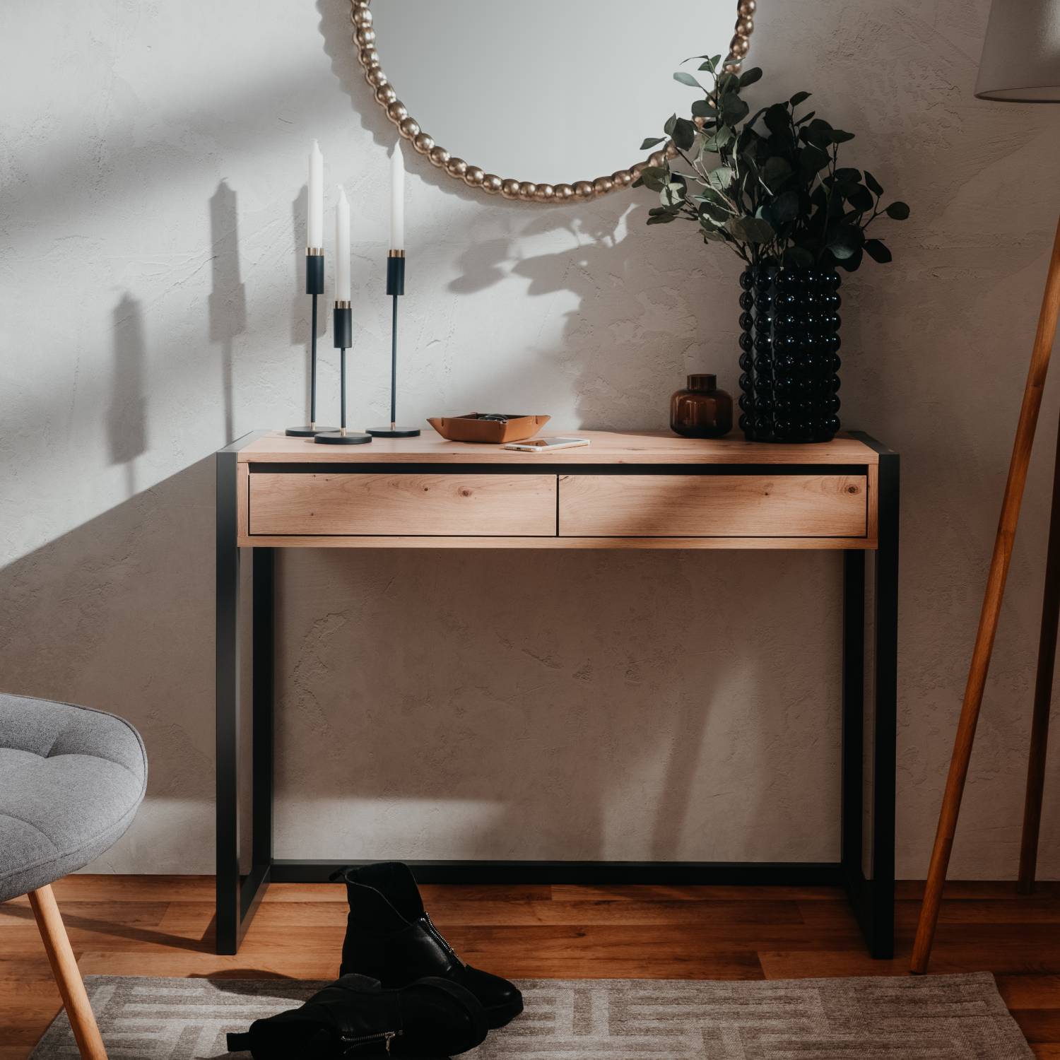 Console Table with 2 Drawers Hallway Furniture Desk Wood Industrial Style Storage