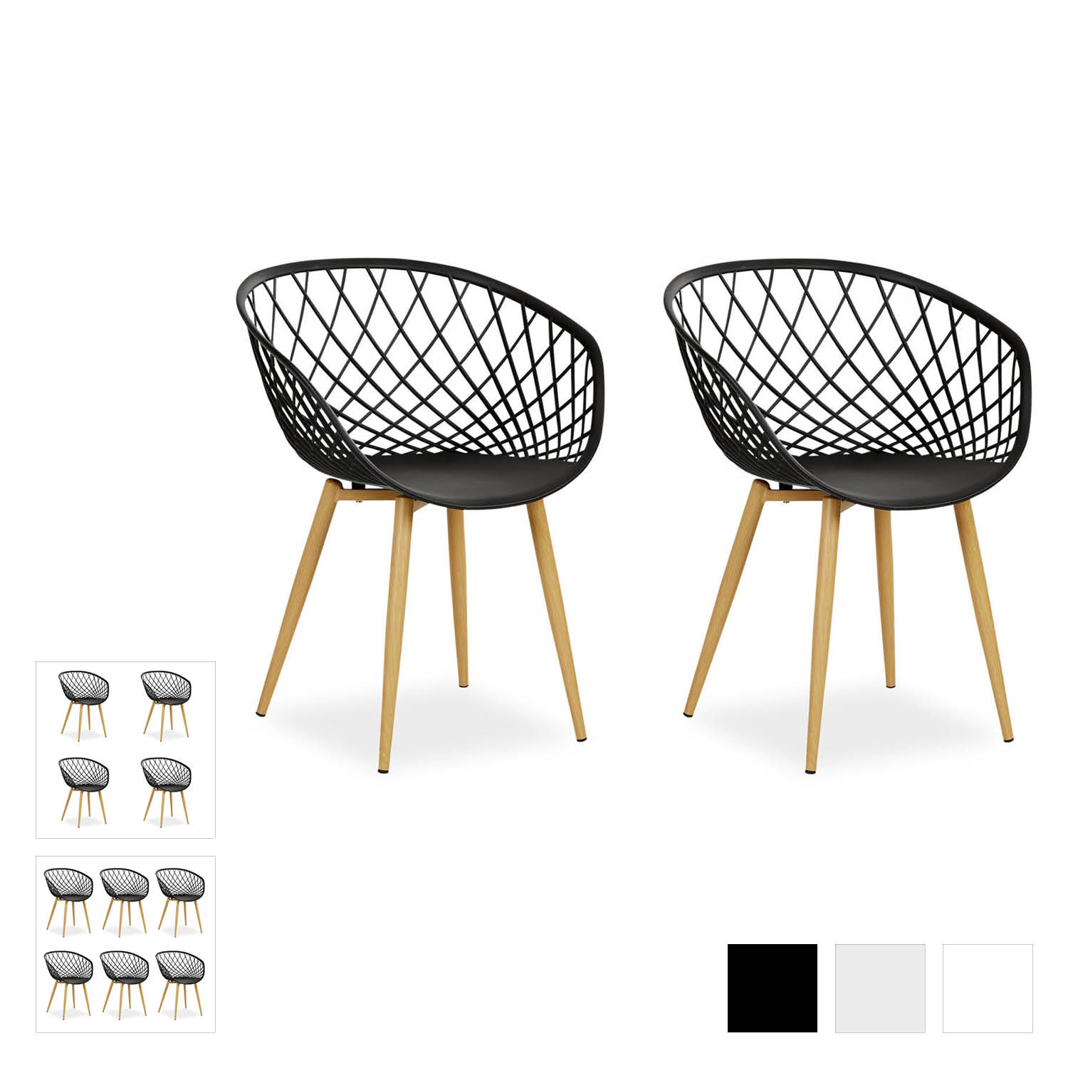Set of 2, 4 or 6 Garden chair with armrests Camping chairs Black Grey White Garden armchairs Outdoor chairs Plastic Egg chair Indoor chairs Kitchen chairs