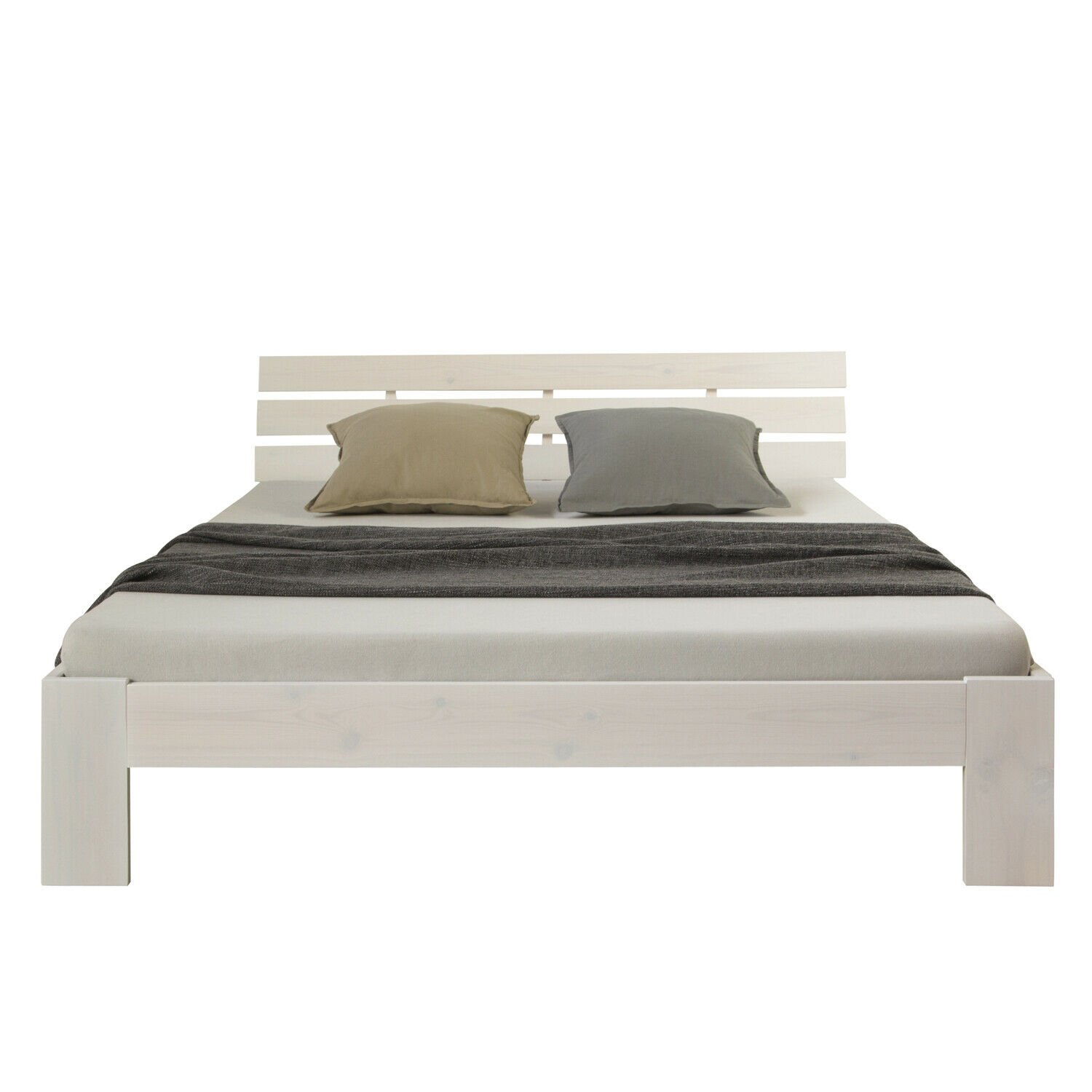 White Wooden Bed 160x200 cm – Solid Wood Double Bed with Slatted Base in a Modern Scandinavian Design