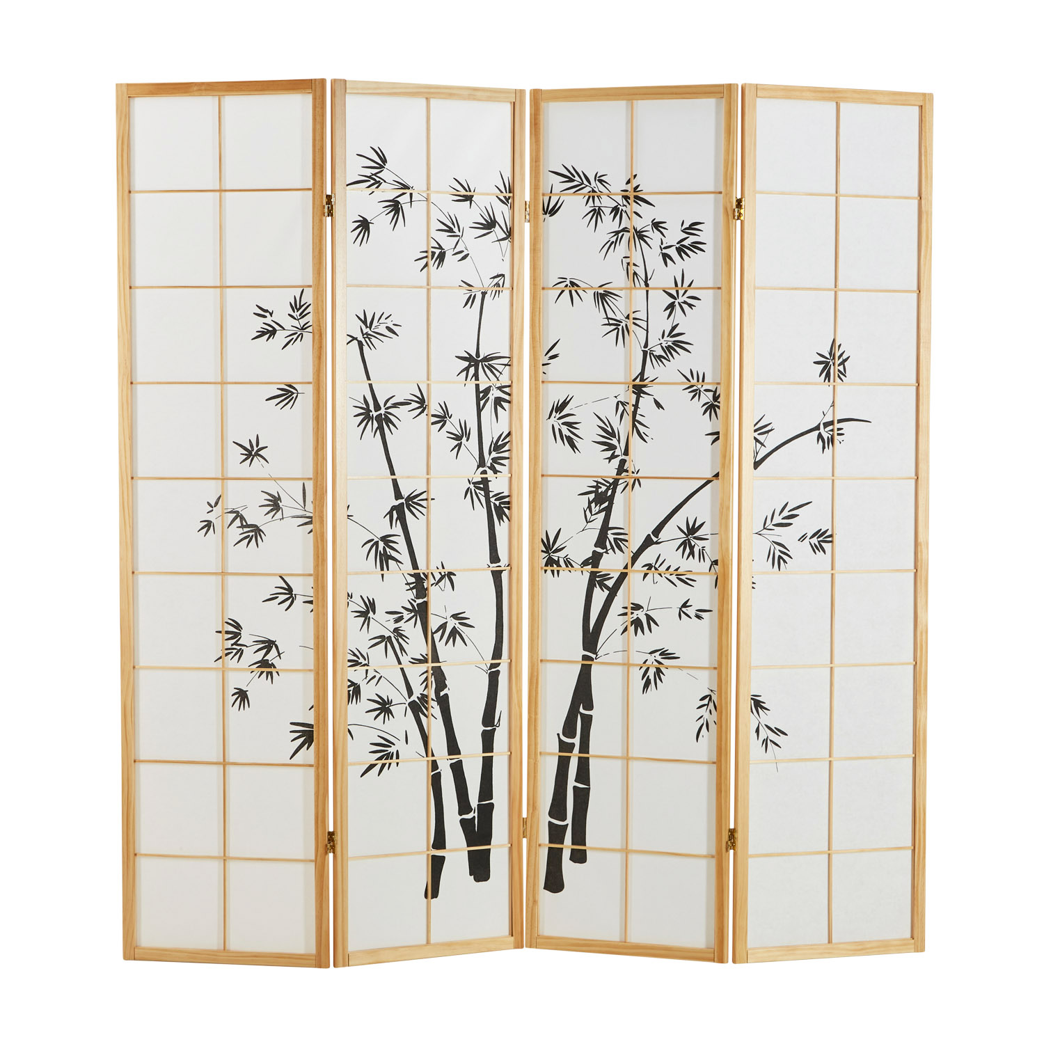 Paravent room divider 3 4 5 or 6 parts, natural wood, white rice paper, bamboo pattern, height 179 cm