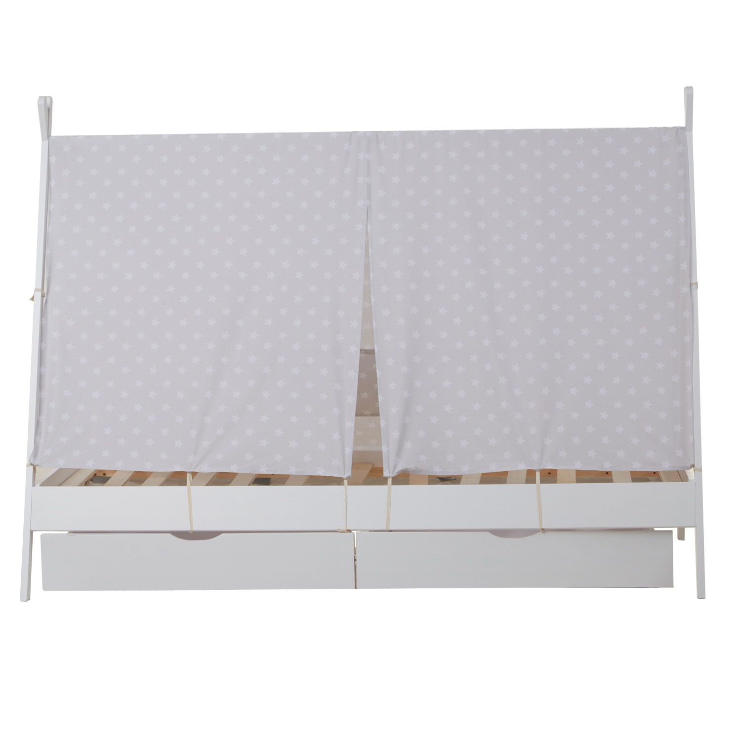 Children's Bed 90x200 cm White Gray Fabric | Tent Bed with Drawers | Single Bed | with Slatted Frame | Wood
