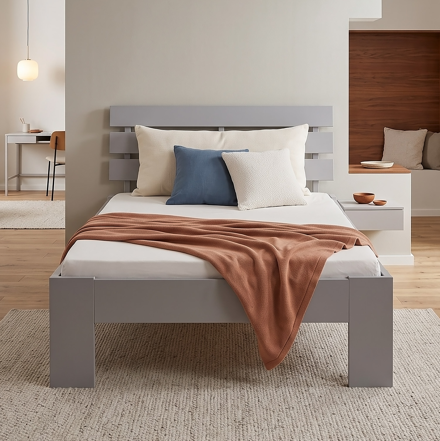 Wooden Bed 90x200 cm Gray | Single Bed | With Slatted Base | Solid Wood | Children's, Teen, or Guest Bedroom