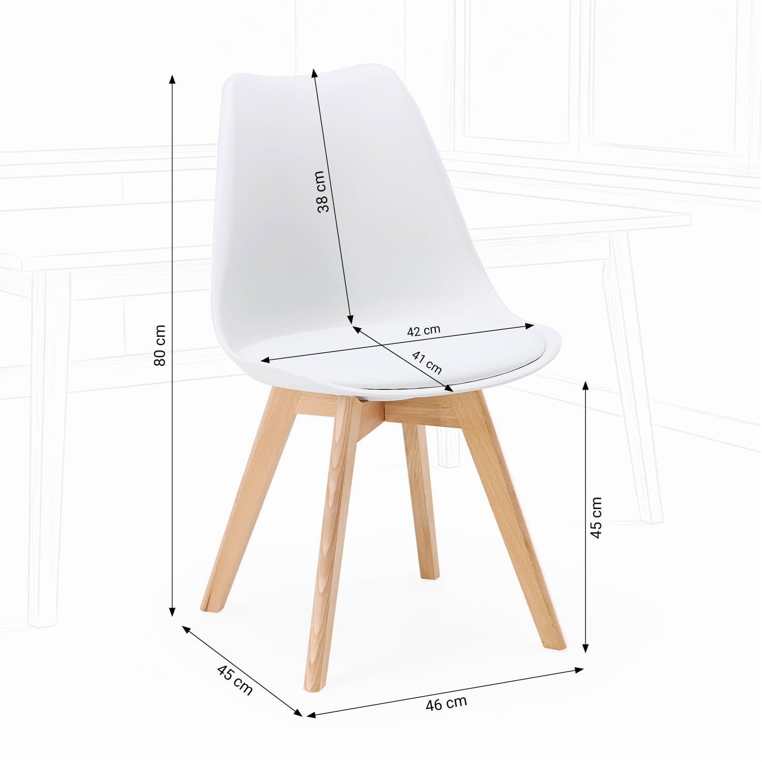 6 White Dining Chairs – Modern Plastic Design Chair with Wooden Legs | Set of 6 Contemporary Kitchen & Dining Chairs