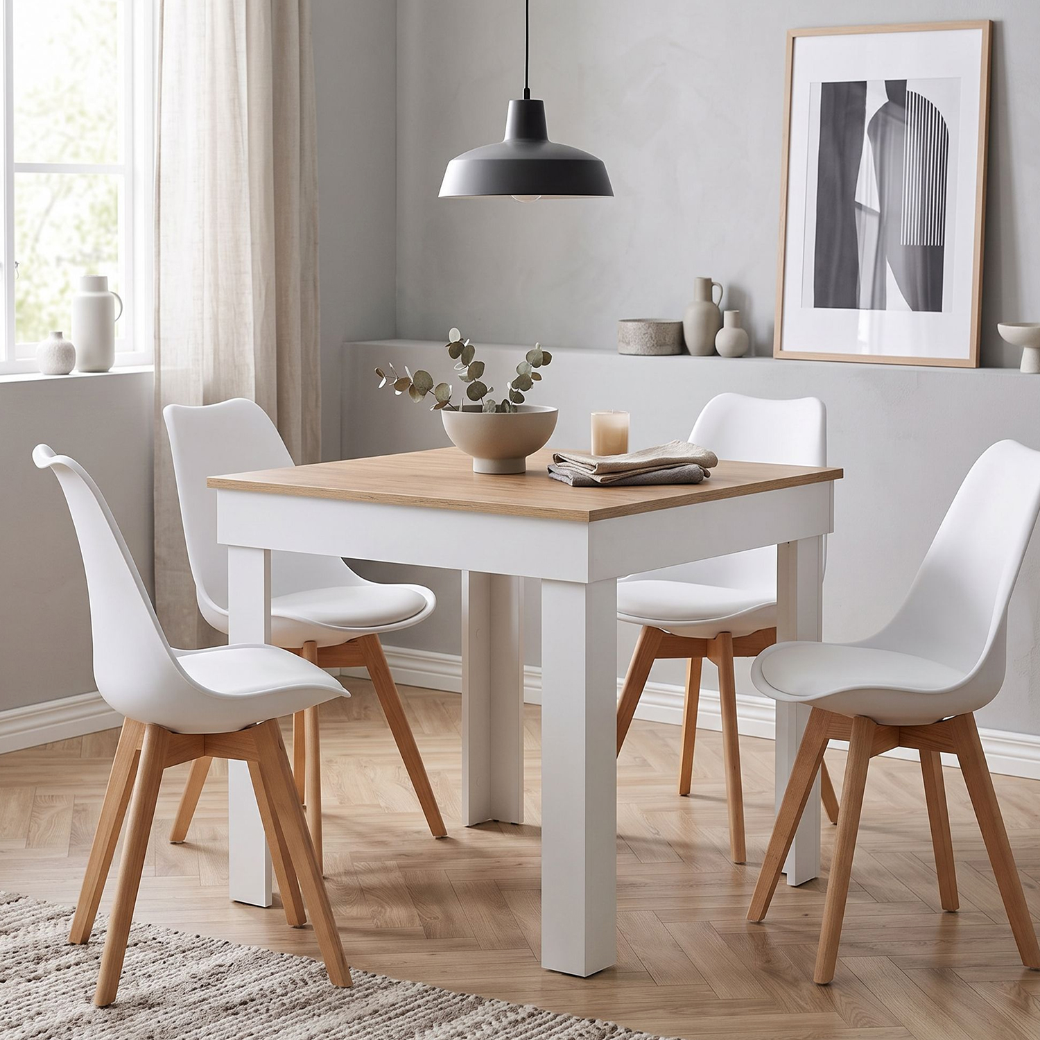 Modern Dining Table Kitchen Table Wooden Table 80x80 cm White 2 Seater Living Room Oak