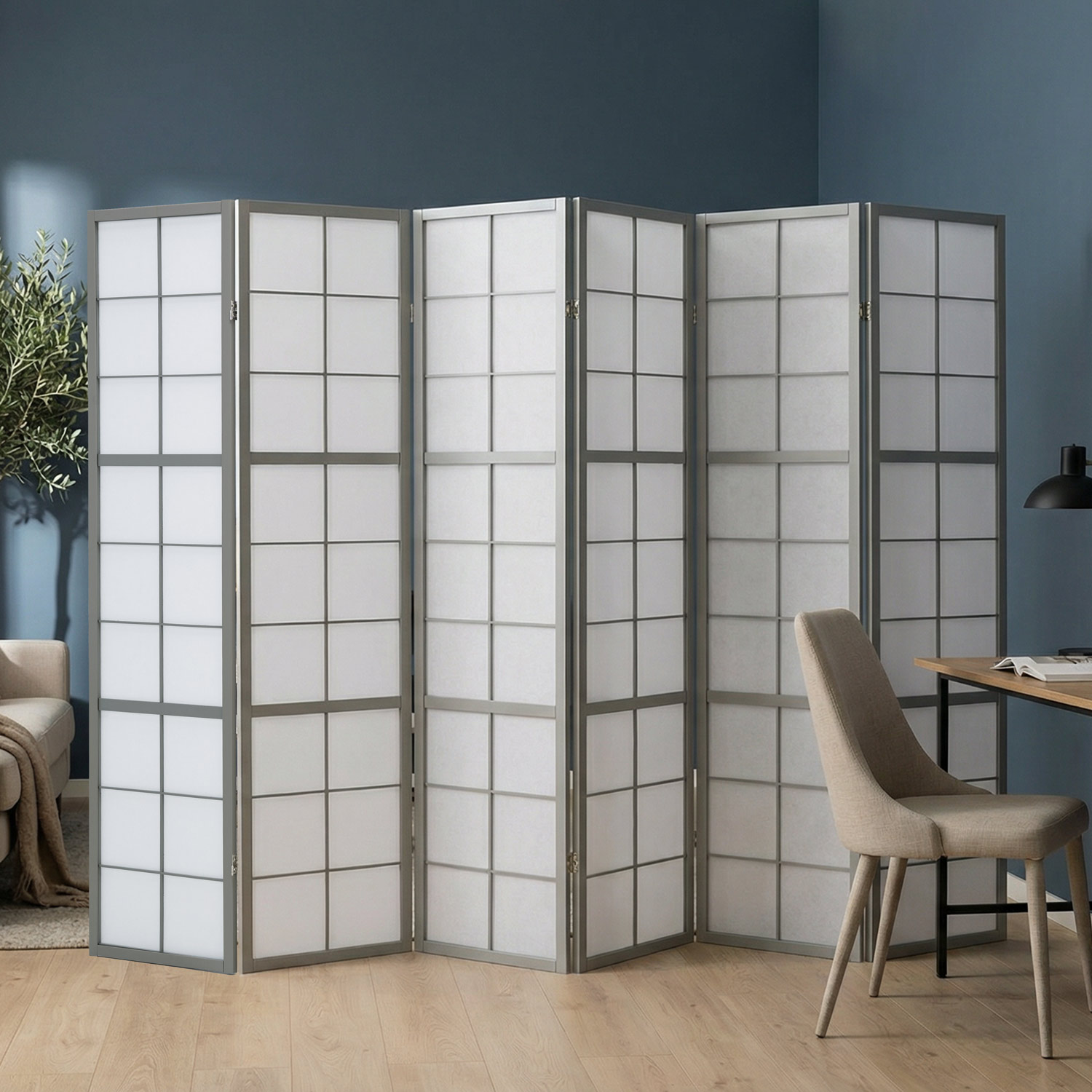 Paravent Grey Shoji | 6-panel | Wood | Room Divider | Partition Privacy Screen