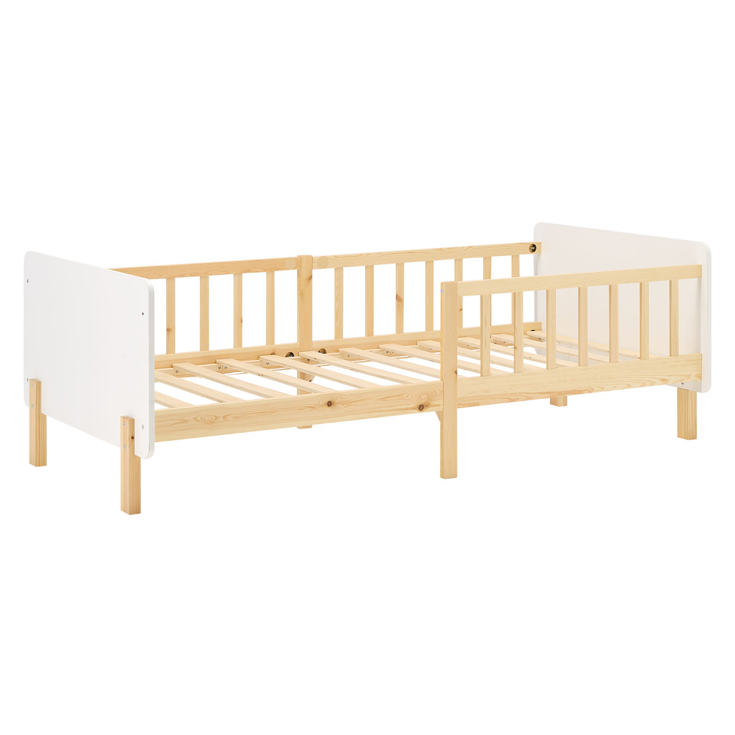 Single bed 90x200 cm White with Mattress Wooden Bed frame Toddler bed with safety rail Kids bed Childrens bed Slatted frame