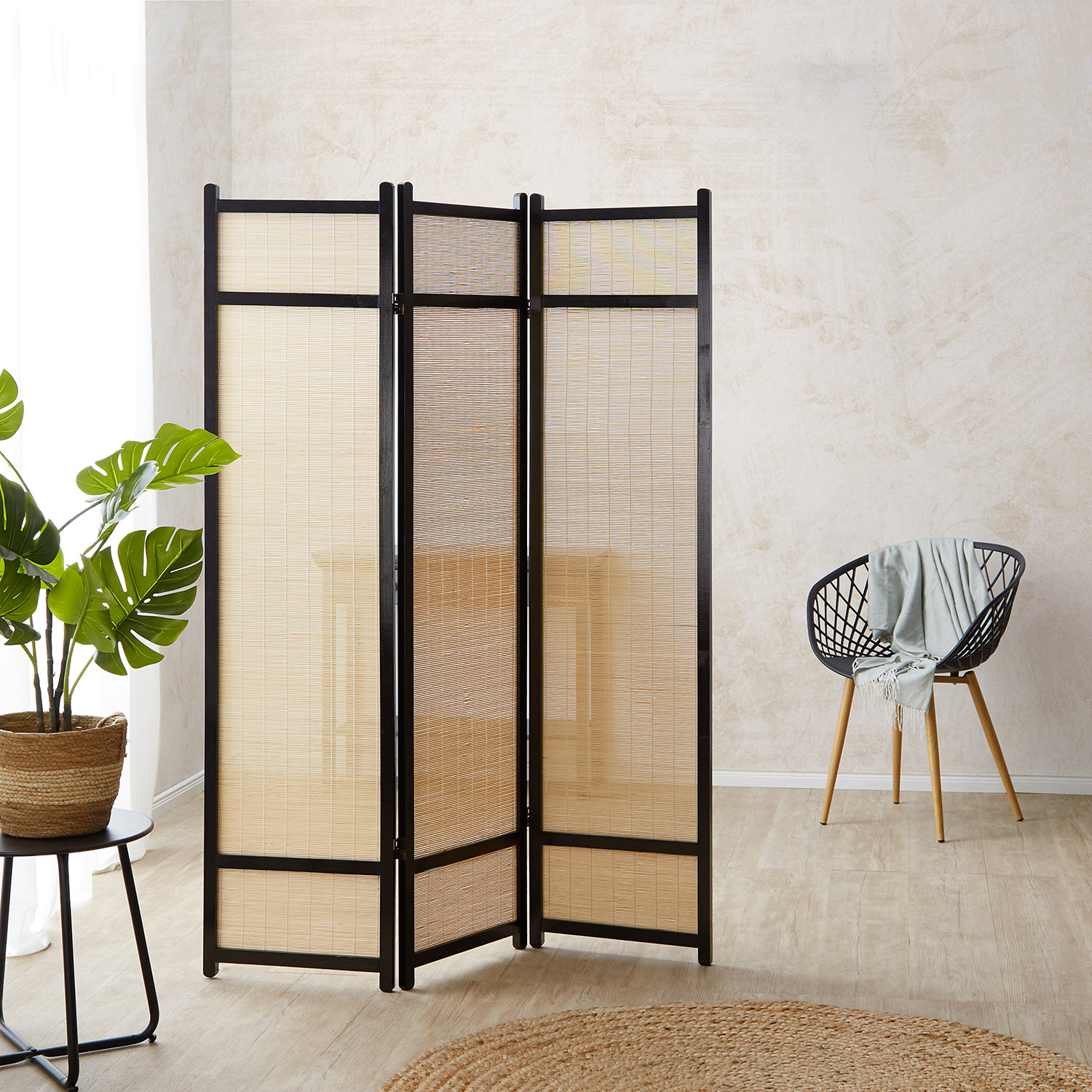 Paravent Brown Bamboo Natural | 3-panel | Wood | Room Divider Partition Privacy Screen