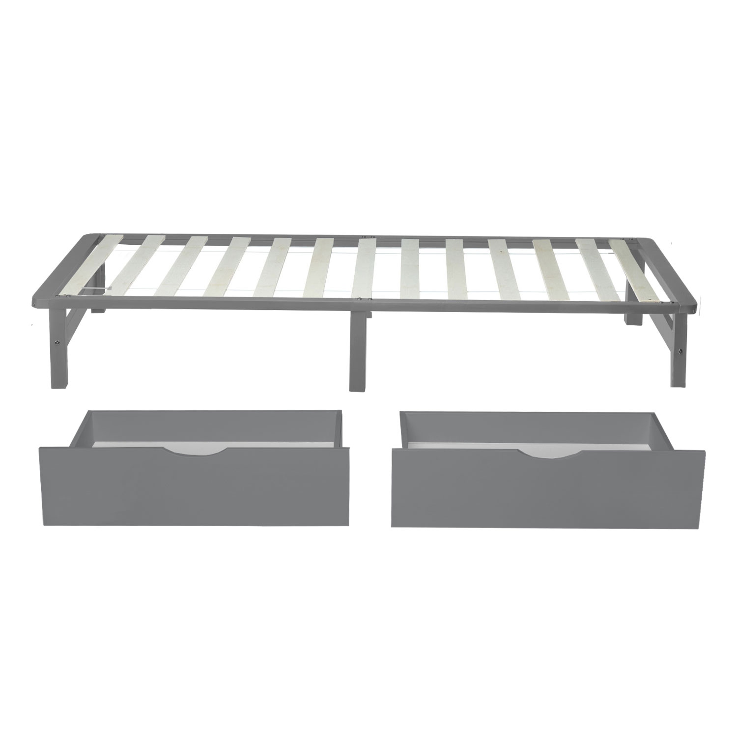 Ensemble de 2 tiroirs de lit en bois rangement avec roulettes lit tiroir box gris tiroir de lit