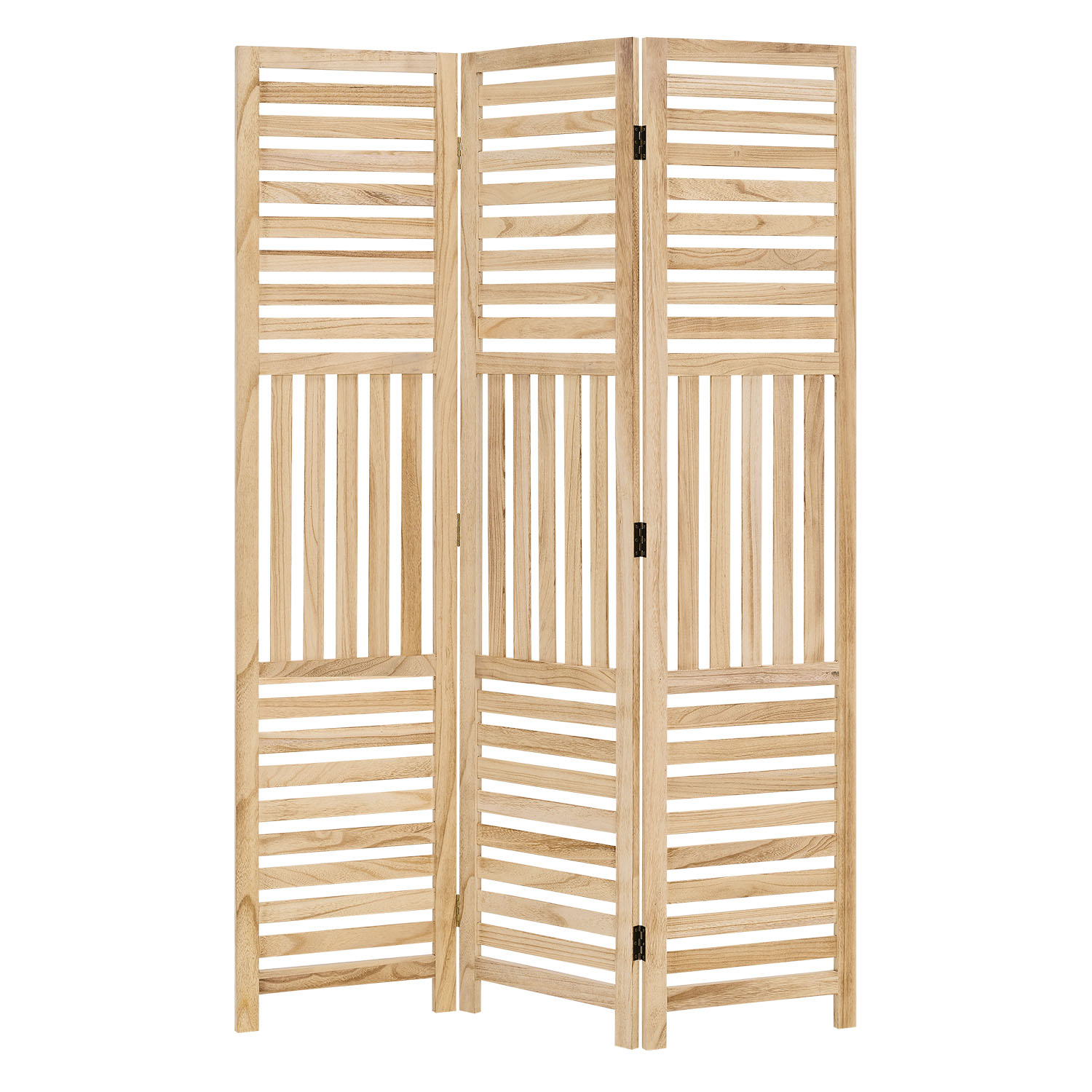 Paravent Natural Wooden Slats | 3-panel | Wood | Room Divider Partition Privacy Screen