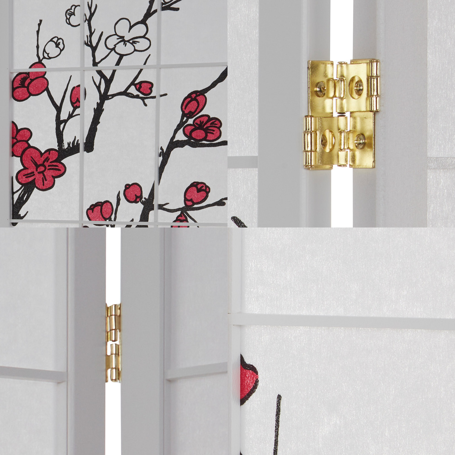 White Cherry-Patterned Folding Screen | White Rice Paper | 5-Panel | Wood | Room Divider, Partition, Privacy Screen