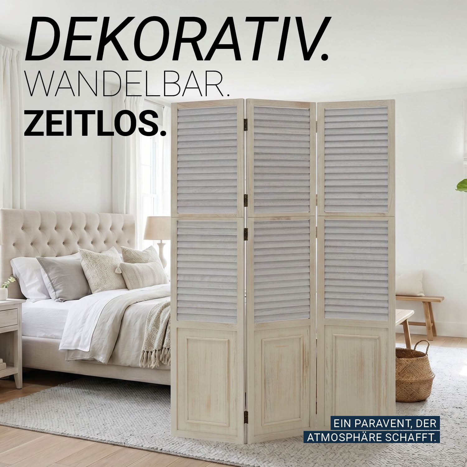Paravent Grey Wooden Slats | 3-panel | Wood | Room Divider Partition Privacy Screen