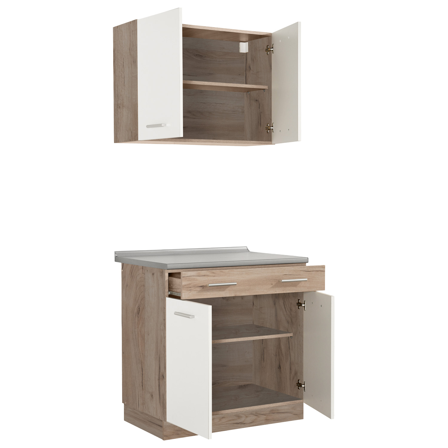 80 cm kitchen unit (without appliances) | White & Oak | Compact mini-kitchen for small spaces