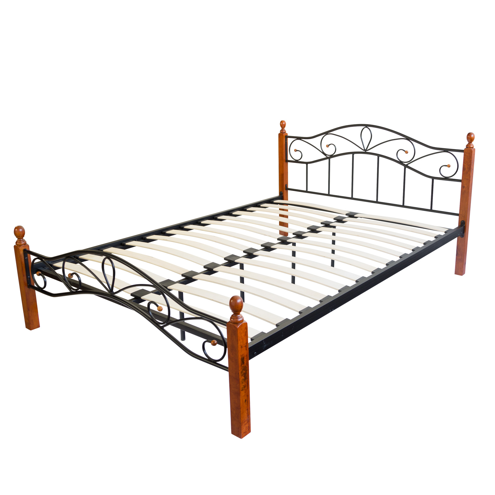 Metal Bed Iron Bed Double 160 x 200 Wood Slatted black brown bed frame 920