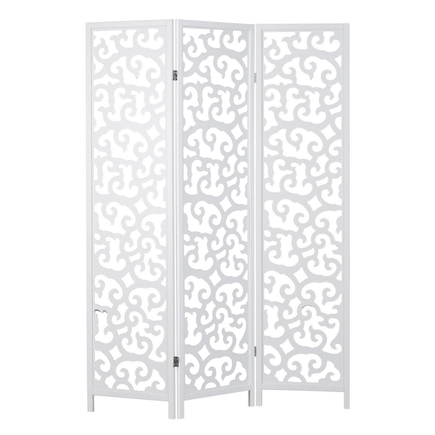 Paravent White with Decorations | 3-panel | Wood | Room Divider Partition Privacy Screen
