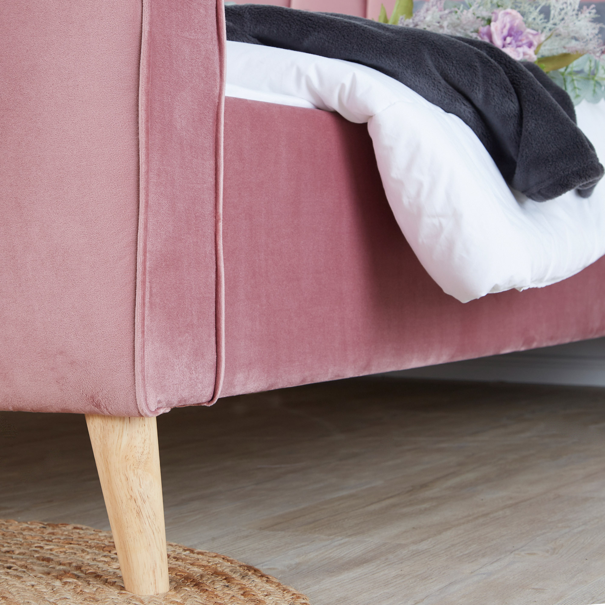 Upholstered Bed Velvet Pink Grey 140 x 200  cm with Slatted Frame Double Bed Fabric Bedstead 