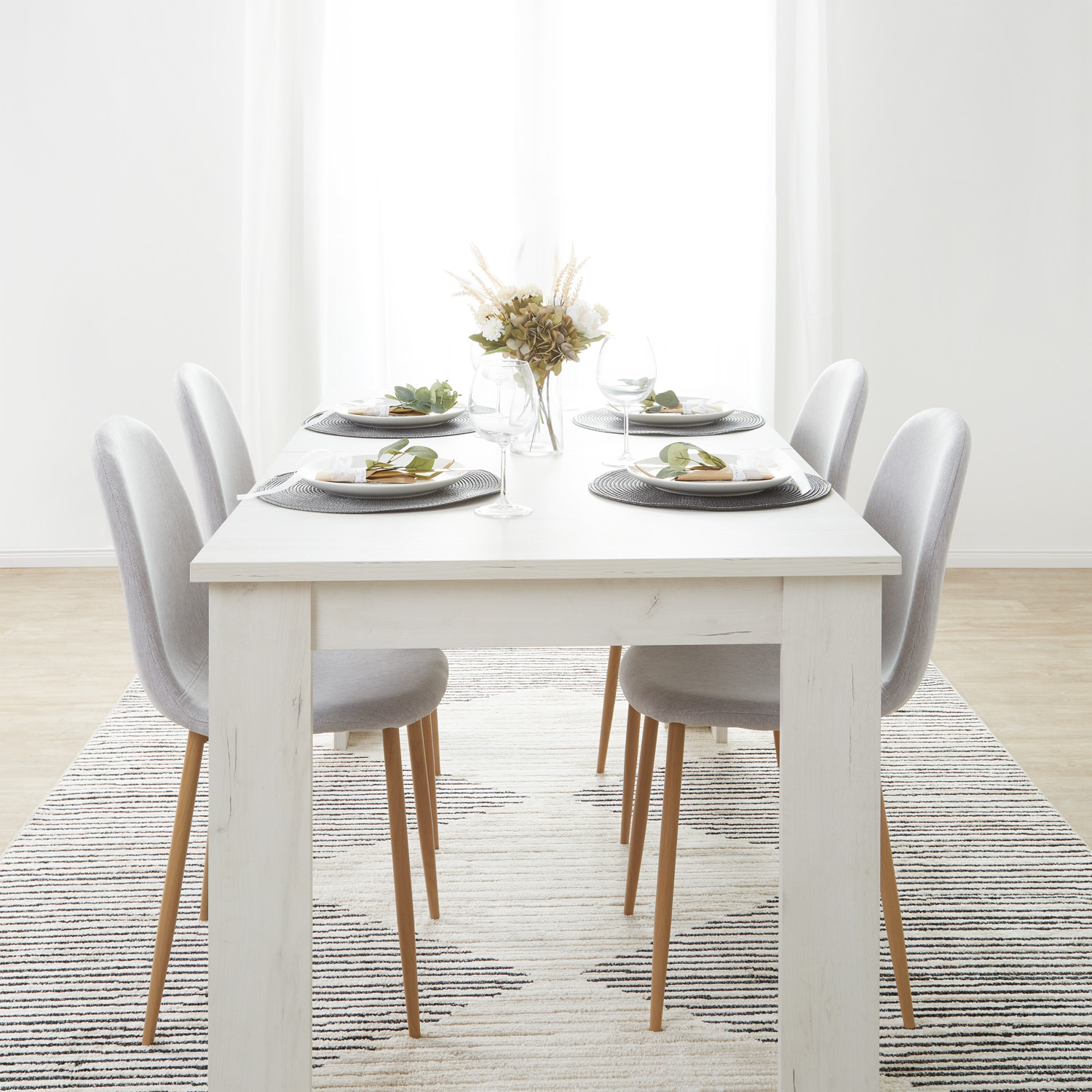 Set of 4 Upholstered Linen Chairs in Gray with Rounded Backrests – Scandinavian Dining Chairs without Armrests