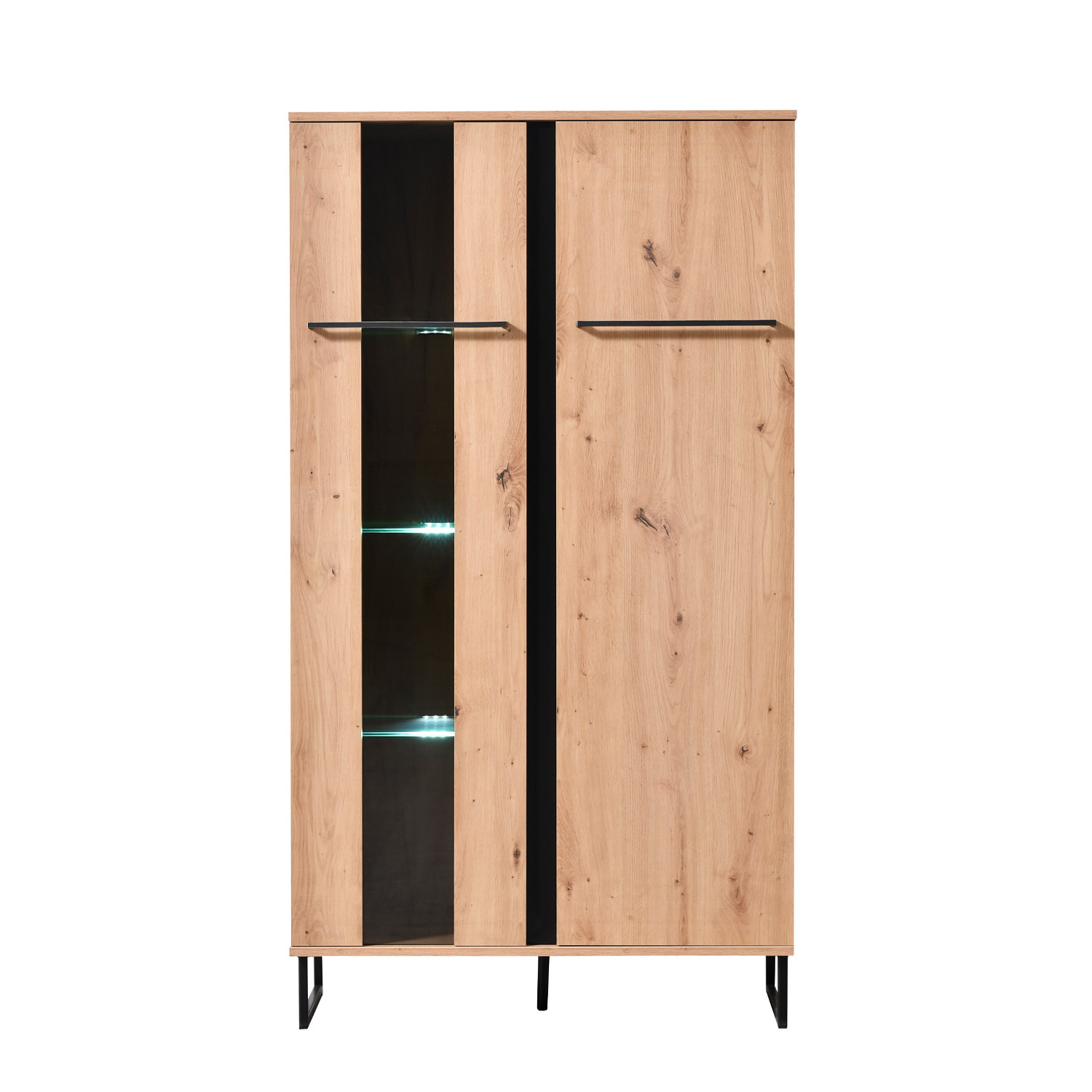 Highboard Display Cabinet with Compartments Living Room Cabinet Wood Natural Skid Feet Black