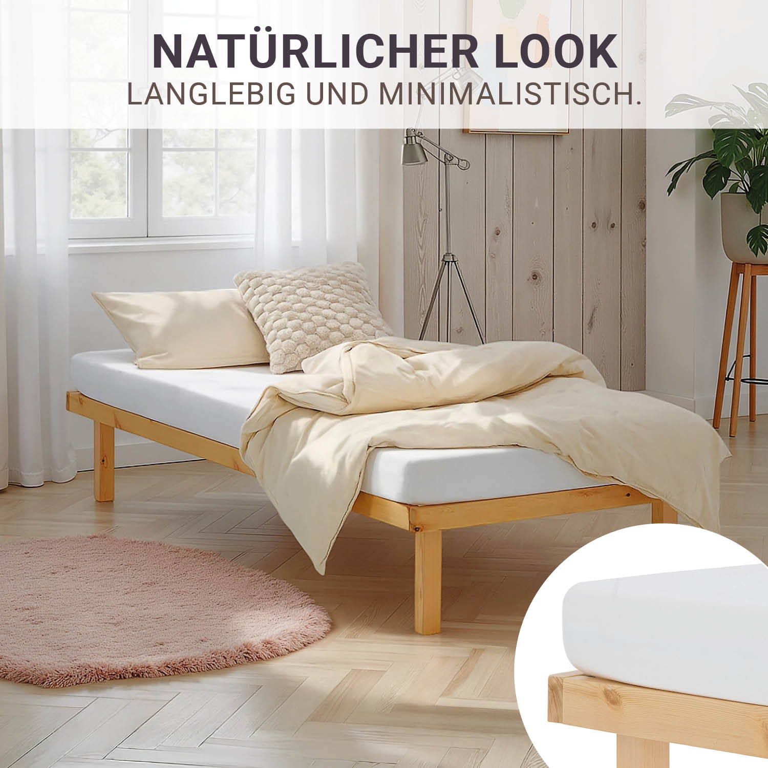 Bed frame 90x200 cm Wooden bed Untreated Single bed Solid wood Bed without headboard Guest bed Youth bed Mattress Slatted frame