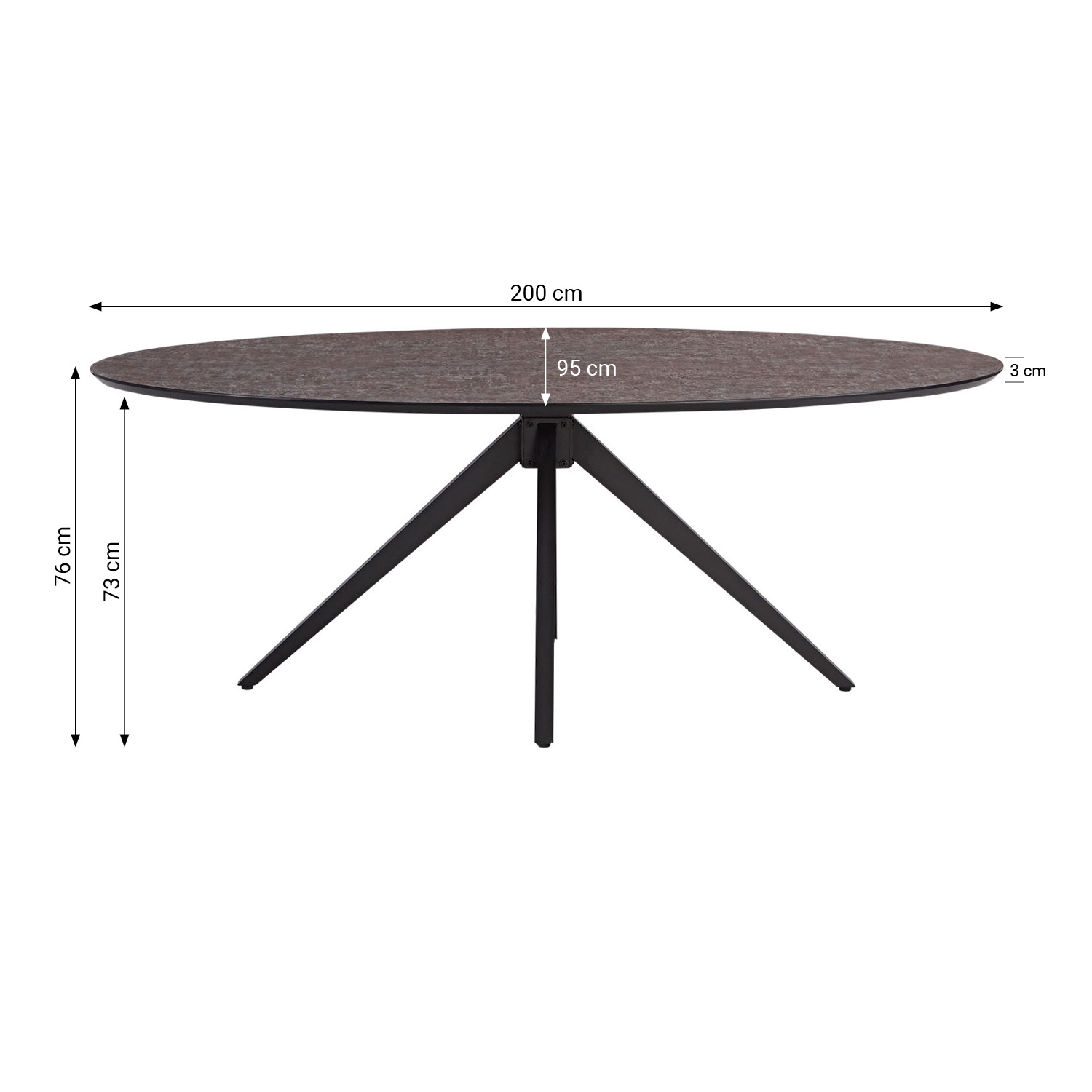 Dining set | 4-piece set upholstered chairs grey with armrest | swivel | dining table brown metal frame oval 200 cm