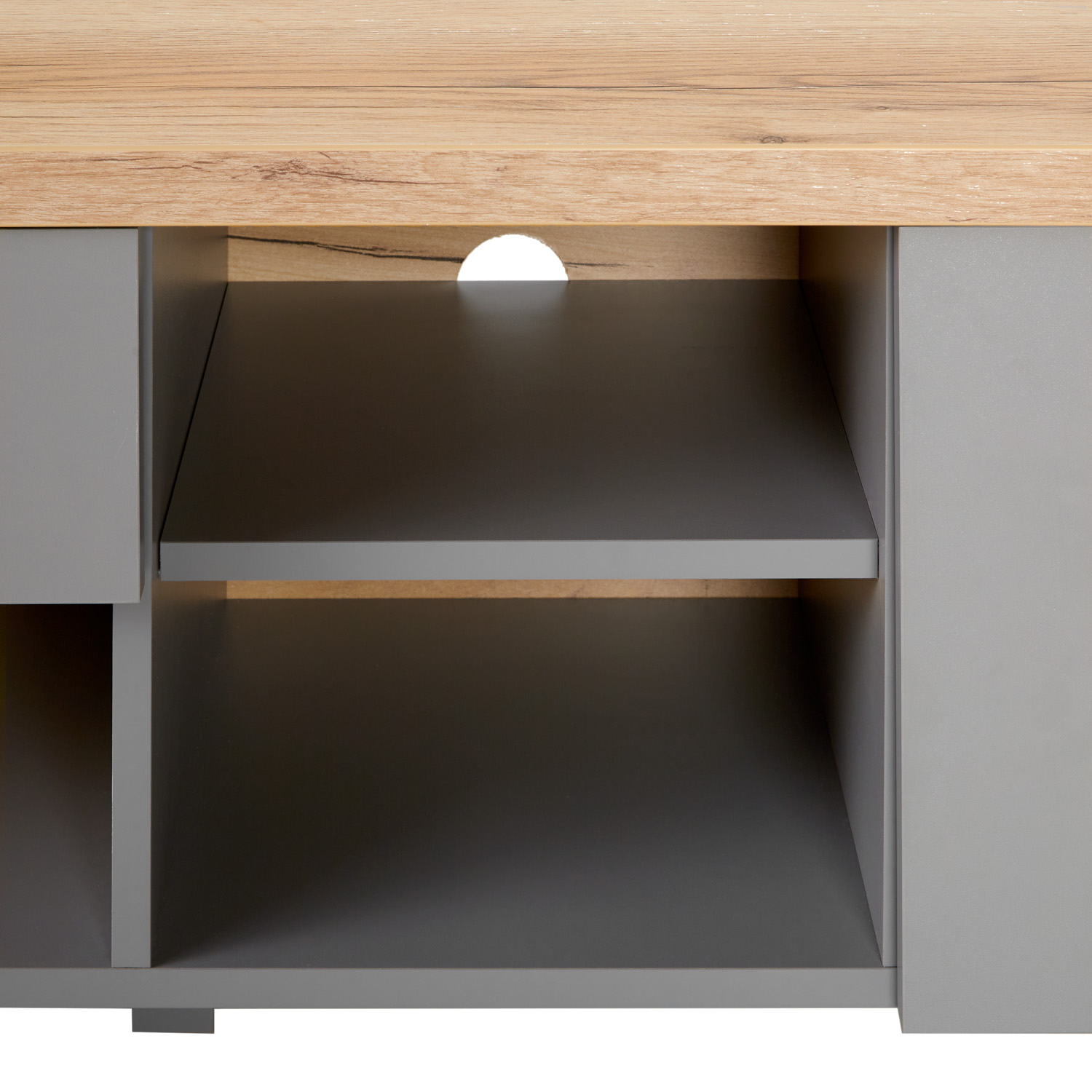 TV Board Grey TV Cabinet 146.5 cm Lowboard Sideboard TV Bench with Storage Natural Wood