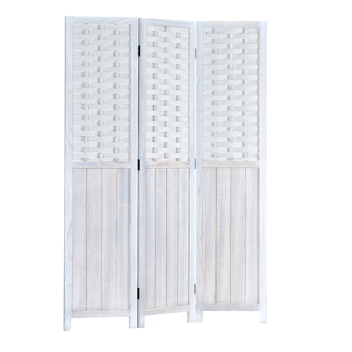 Paravent White Rattan-Style | 3-panel | Wood | Room Divider Partition Privacy Screen
