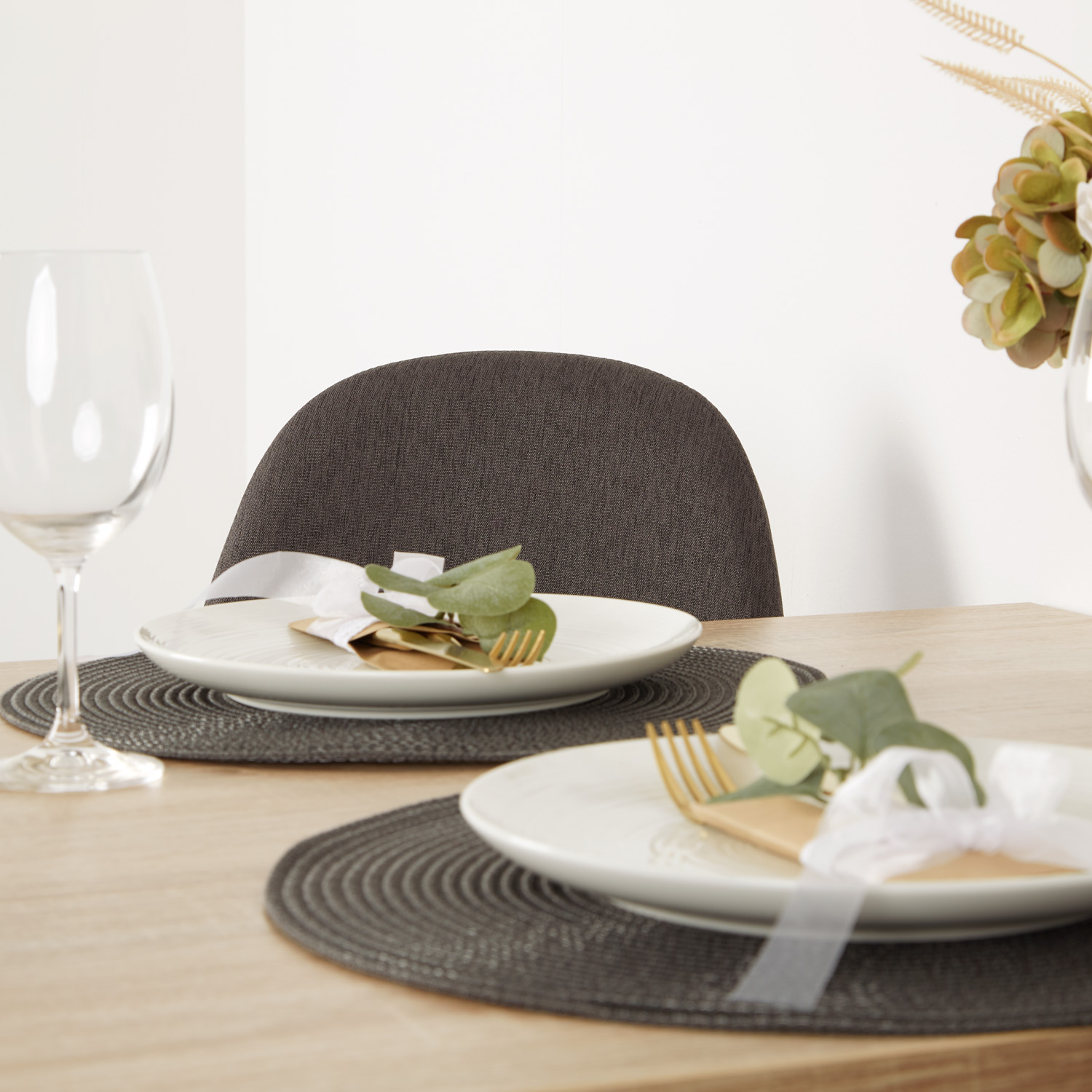 Dining Set (3-Piece): 80x80 cm oak table with 2 anthracite upholstered chairs and wood-look legs