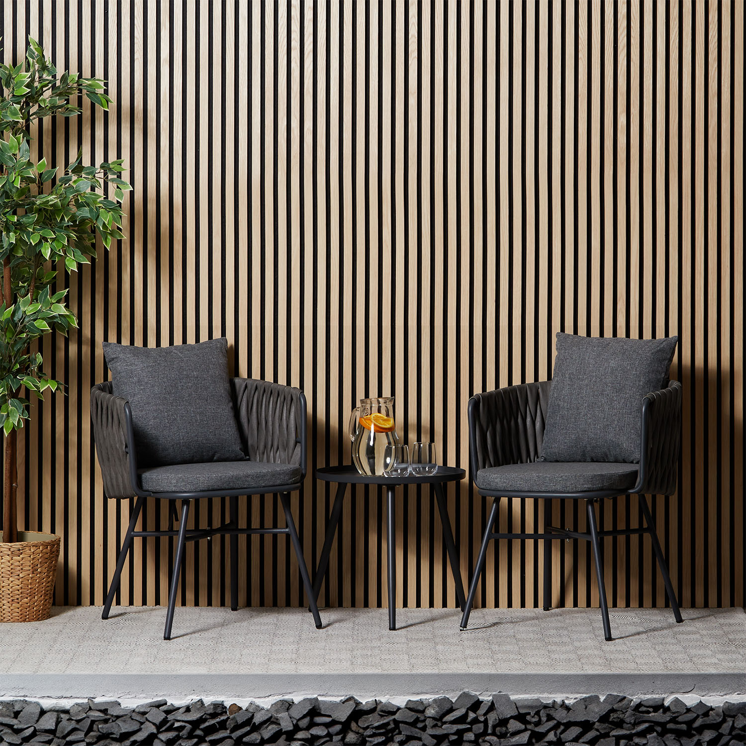 Salon de jardin Ensemble table et 2 chaises de jardin rotin gris Meubles de détente extérieur Mobilier de jardin