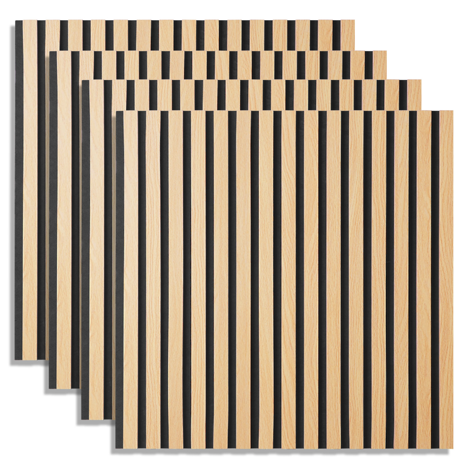 Acoustic Panels Wall Panels 60 x 60 cm Natural Oak | Wood | 4-piece Set | 3D Strips