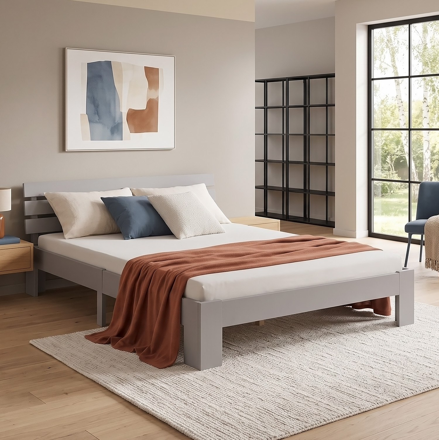 Solid Pine Wood Bed, 120x200 cm – Futon Bed with Mattress & Slatted Base