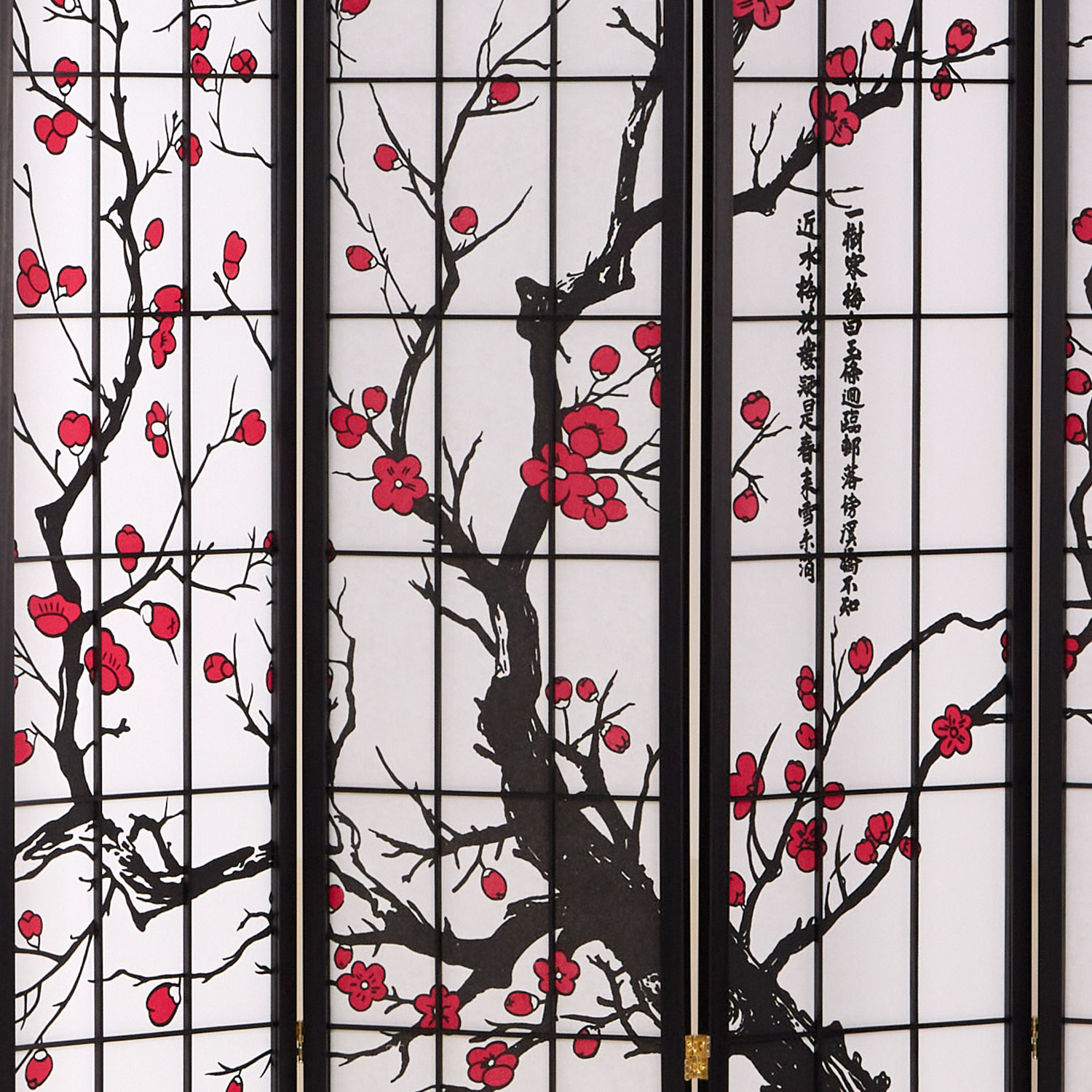 Paravent Black Cherry Pattern | Rice Paper White | 6-panel | Wood | Room Divider Partition Privacy Screen