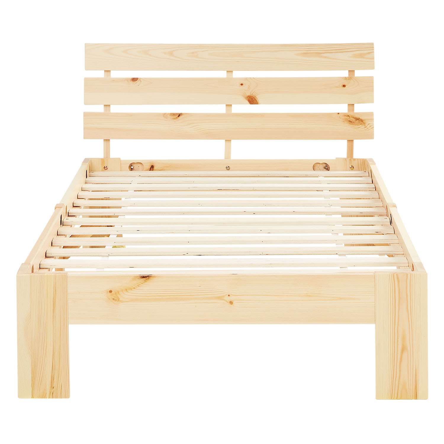 Wooden Bed 90x200 cm Natural – Solid Pine Single Bed with Slatted Base for Children's, Teenagers' & Guest Rooms