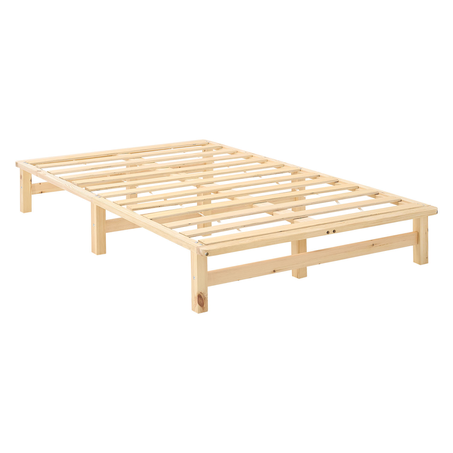 120x200 cm Natural Pallet Bed – Wooden Double Bed with Mattress & Slatted Base for Teen Rooms, Guest Rooms, and Bedrooms