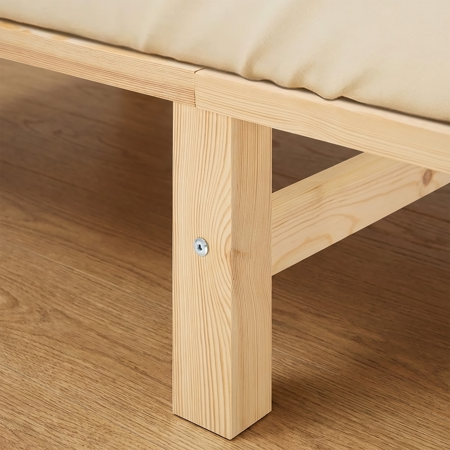 140x200 cm Natural Pallet Bed – Wooden Double Bed with Mattress & Slatted Base for Teen Rooms, Guest Rooms, and Bedrooms