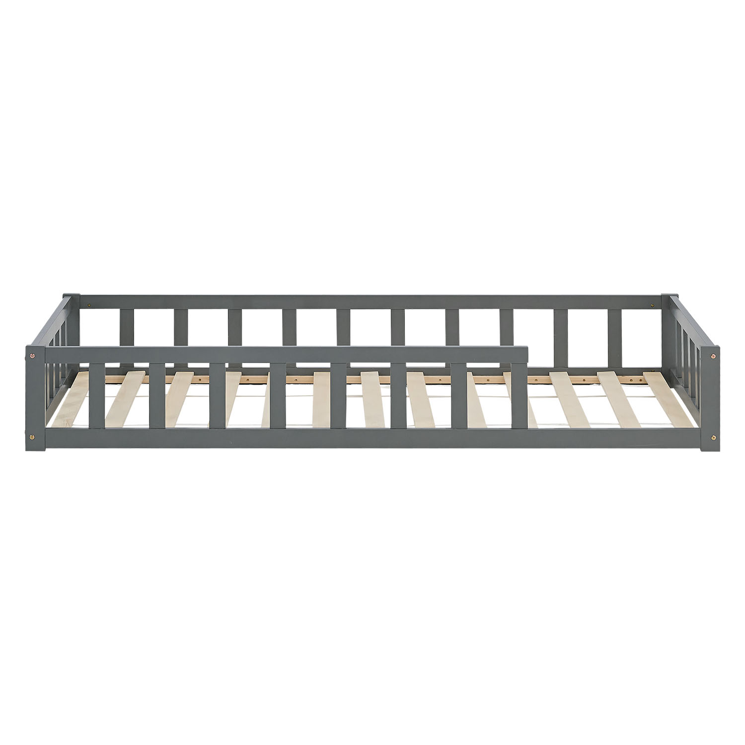 Children's Bed 90x200 Grey | Floor Bed with Mattress & Slatted Frame | with Fall Protection | Montessori