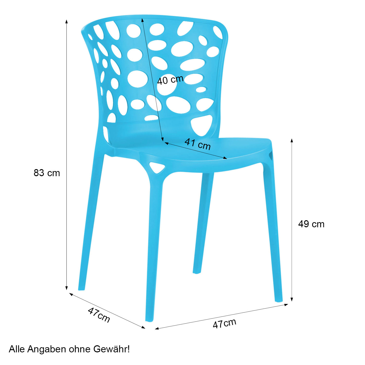 Chaise de jardin Lot de 2 Moderne Bleu Chaises design Plastique Chaises exterieur Chaises empilable Chaise de cuisine