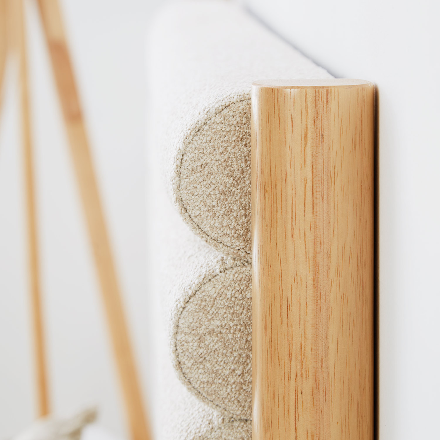 Wooden bed with upholstered headboard 140x200 cm nature Bouclé | with slatted frame | double fabric bed frame