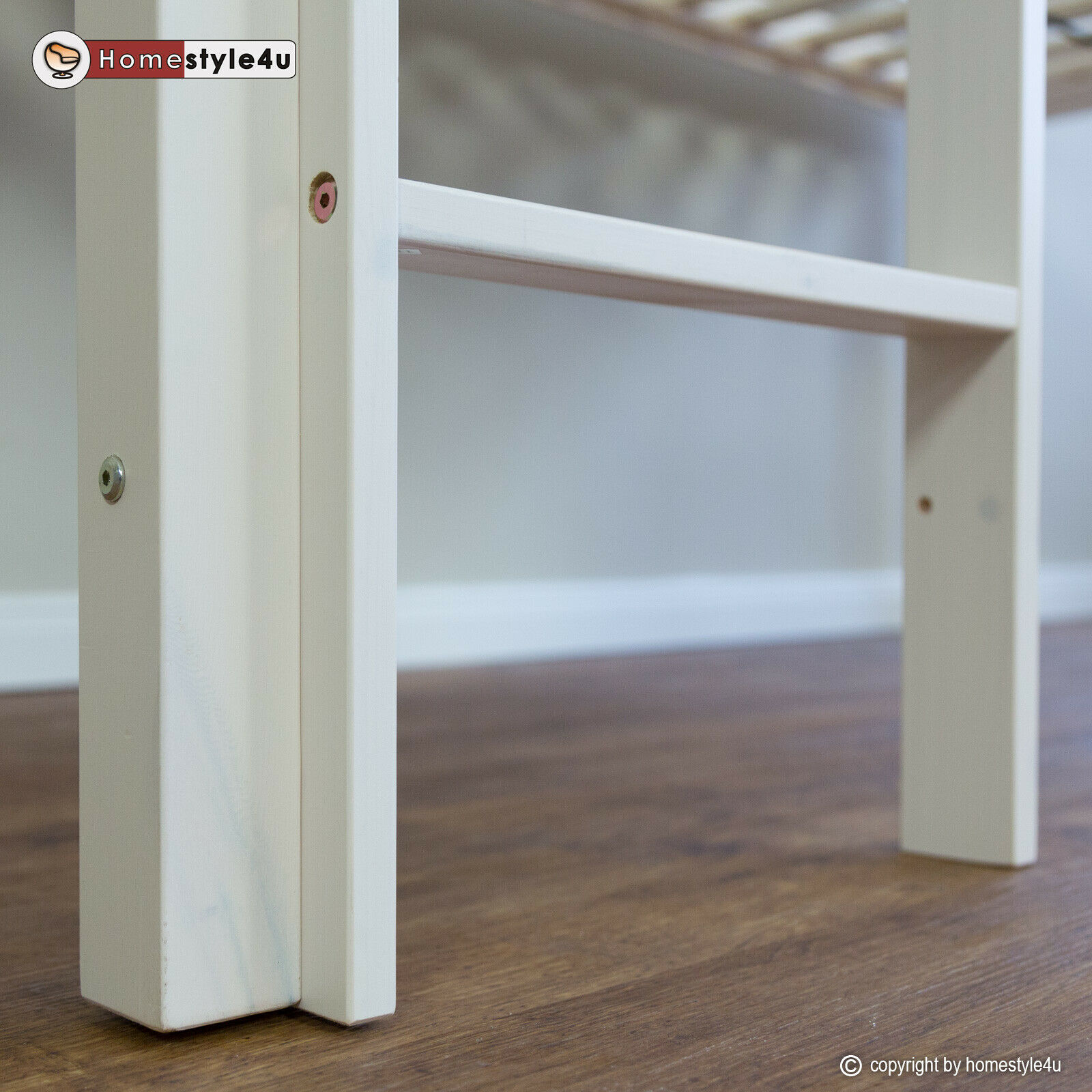 Loft Bed Kids 90x200 cm White with Curtain in Blue | Tunnel | without Slatted Frame