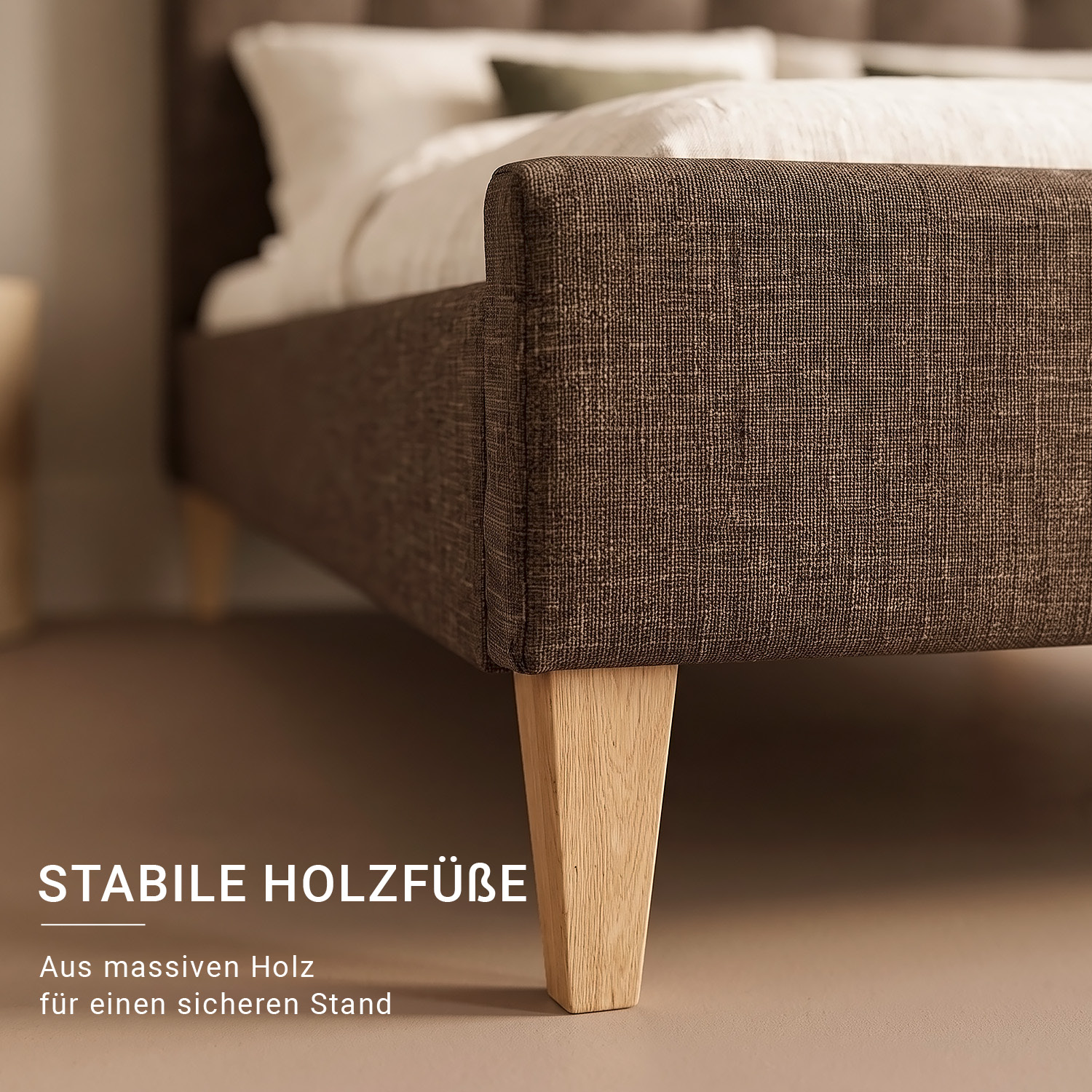 Upholstered bed 140x200 cm brown | futon bed | with slatted frame | double fabric bed frame